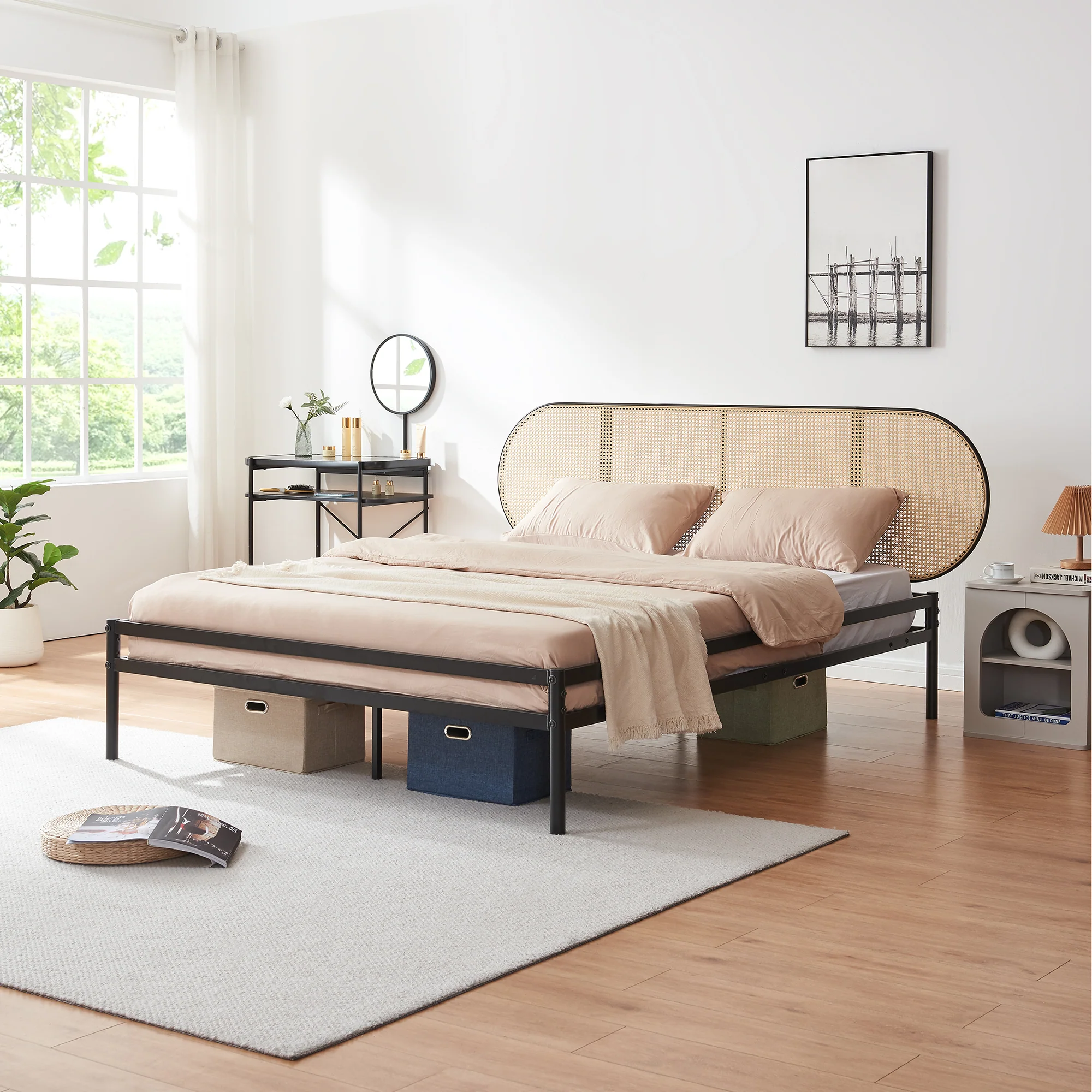 Metalen bed Linköping zwart en rotan look [en.casa] - Image 3