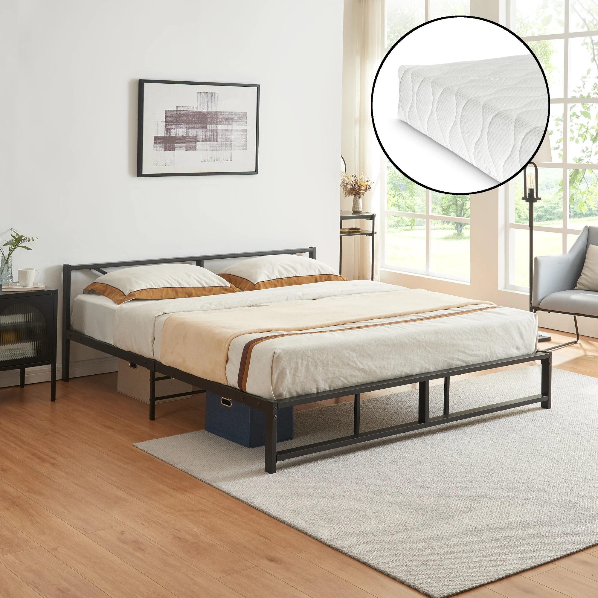 Metalen bed Meran bedframe met bedbodem en matras zwart - 3 maten - Image 2