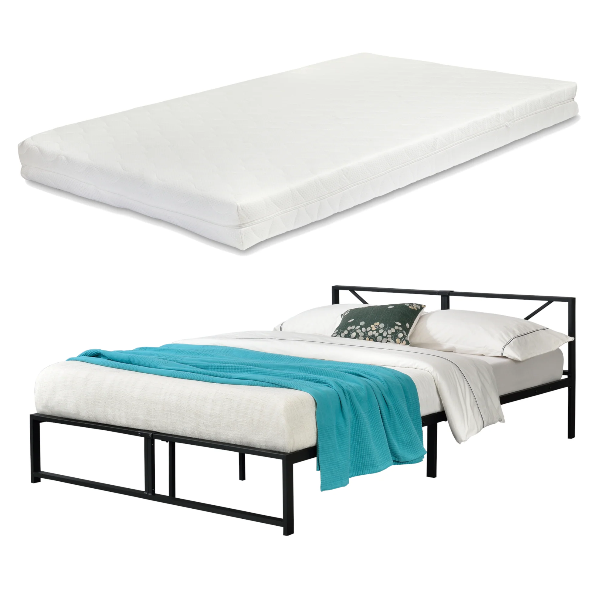 Metalen bed Meran bedframe met bedbodem en matras zwart - 3 maten - Image 3
