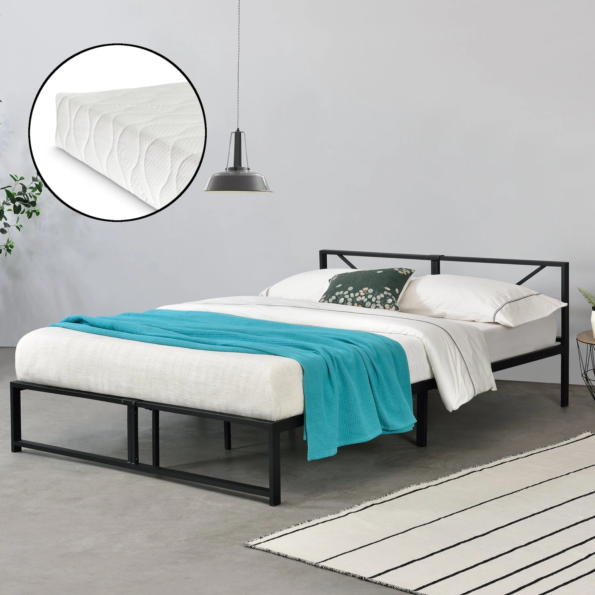 Metalen bed Meran bedframe met bedbodem en matras zwart - 3 maten - Image 5