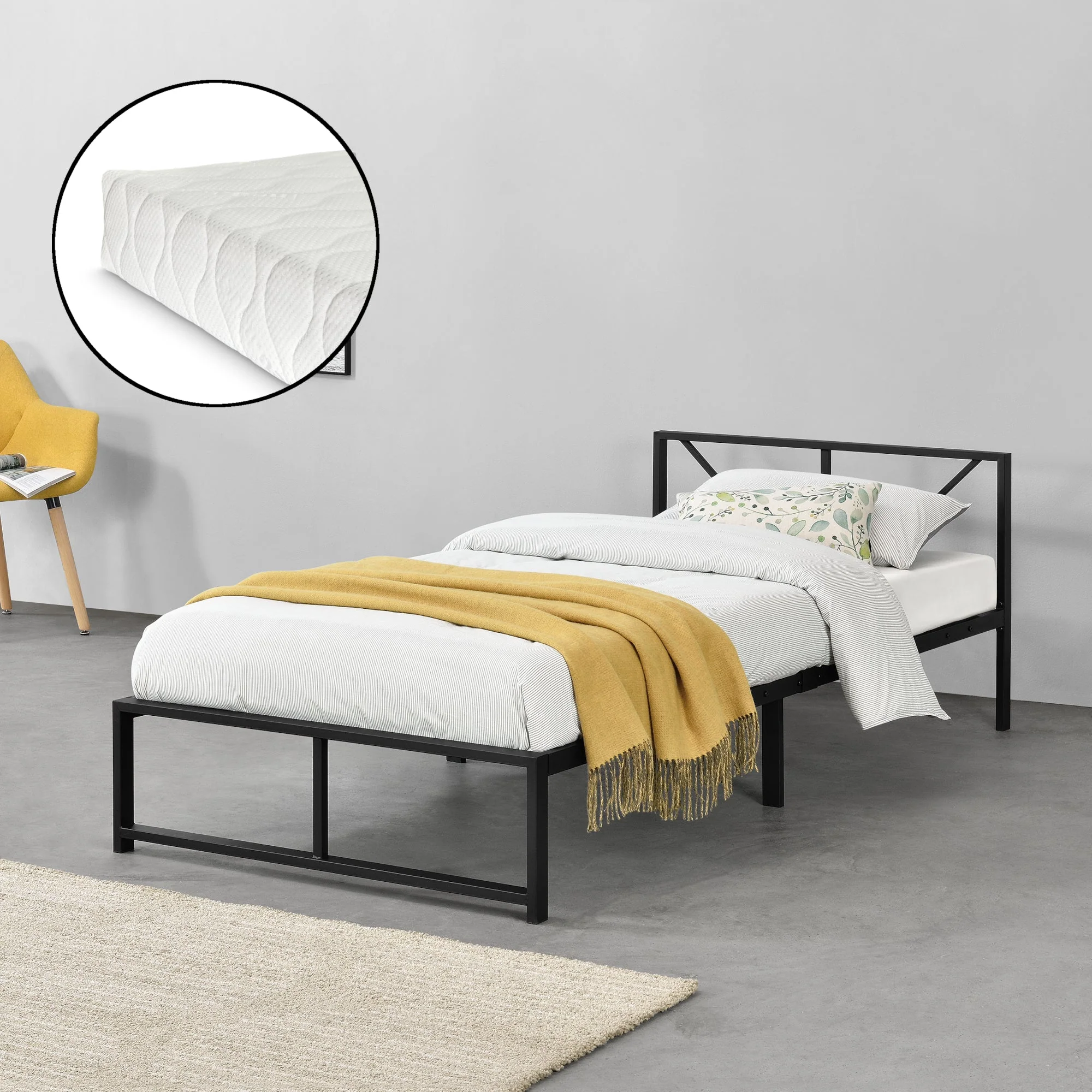 Metalen bed Meran bedframe met bedbodem en matras zwart - 3 maten - Image 6