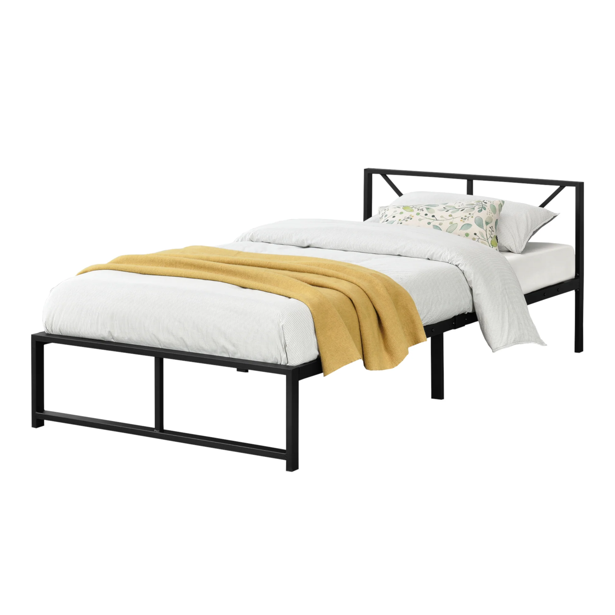 Metalen bed Meran bedframe met bedbodem zwart - 3 maten