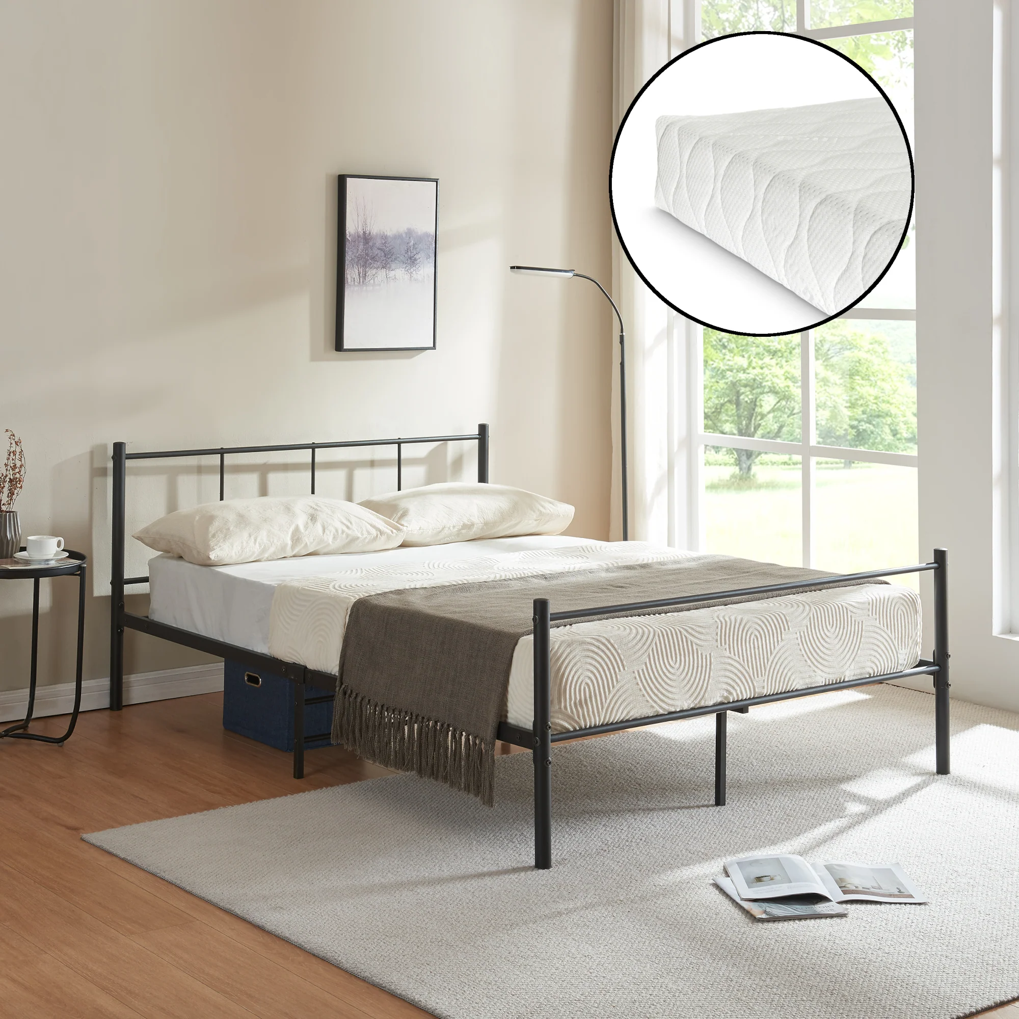 Metalen bedframe Hercules incl. bedbodem en matras zwart - verschillende maten - Image 2