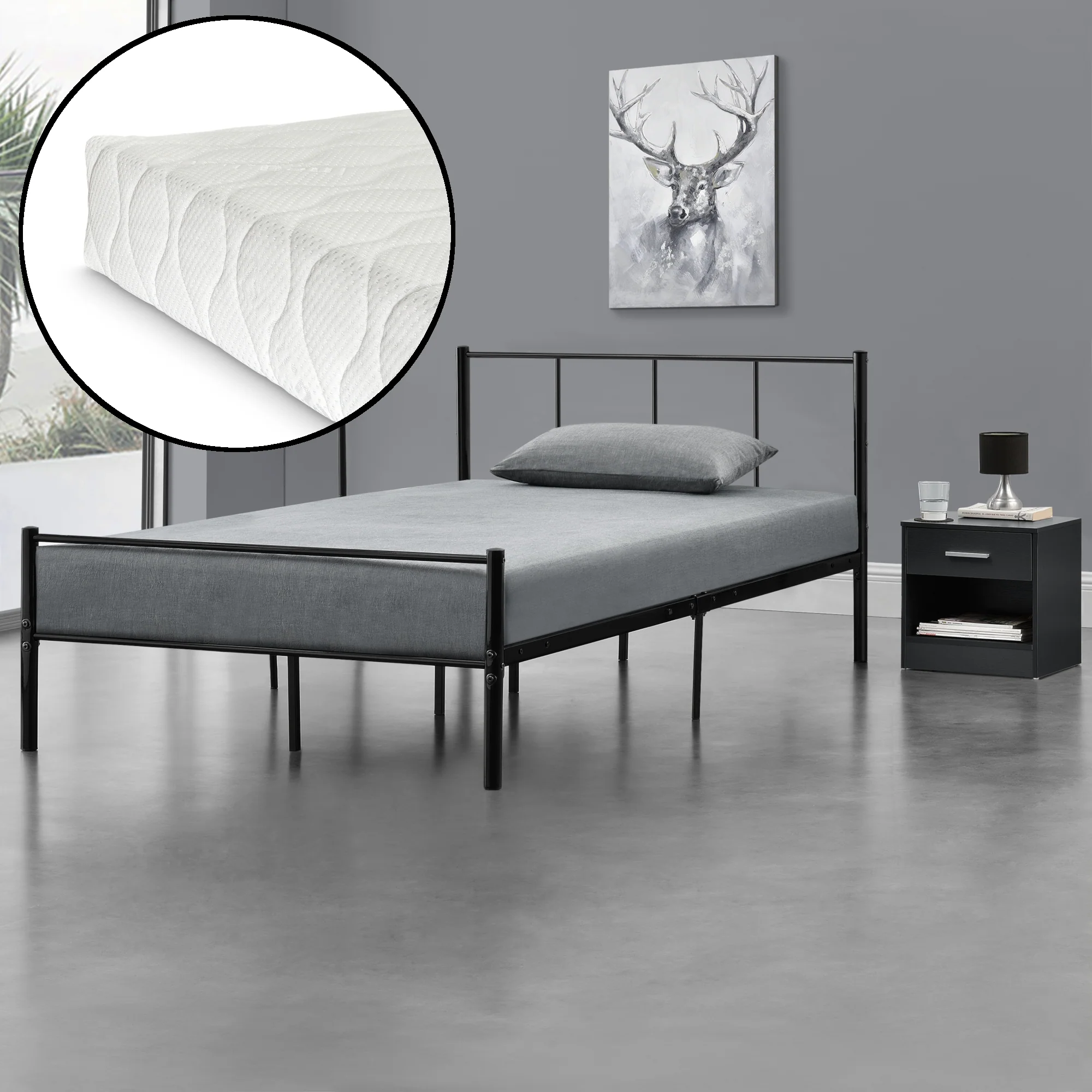 Metalen bedframe Hercules incl. bedbodem en matras zwart - verschillende maten - Image 3