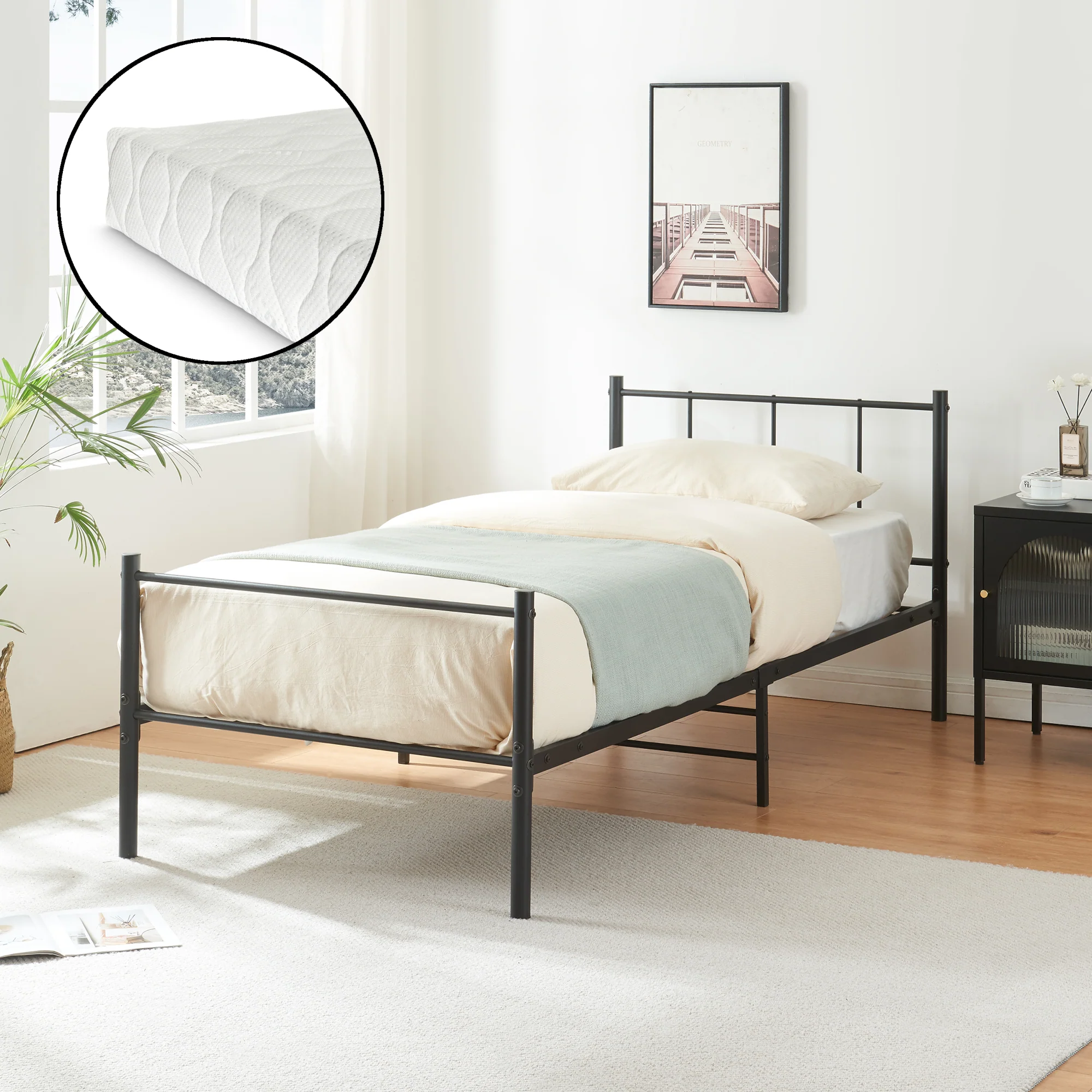 Metalen bedframe Hercules incl. bedbodem en matras zwart - verschillende maten - Image 4