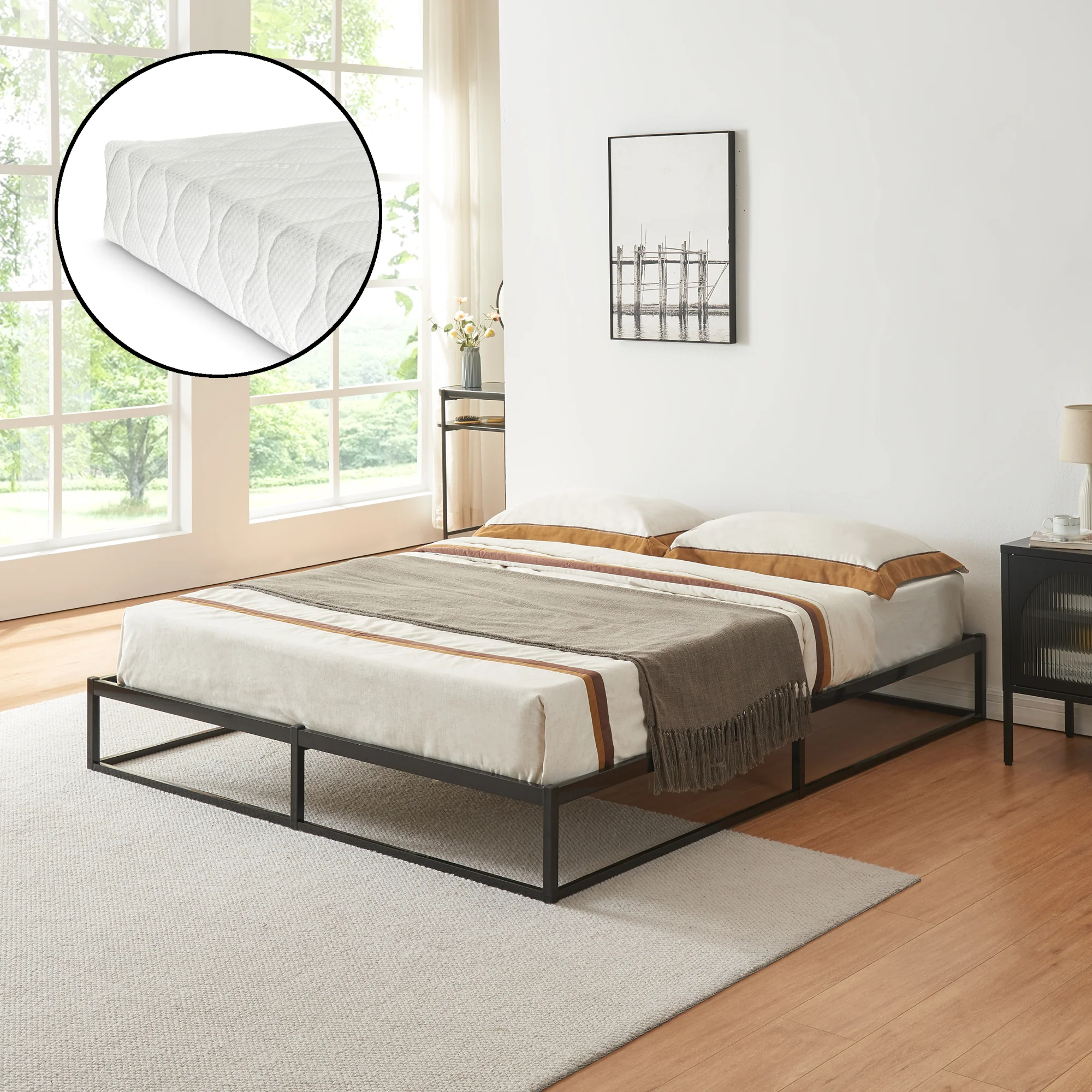 Metalen bedframe met bedbodem en matras zwart [en.casa] [neu.haus] - Image 3