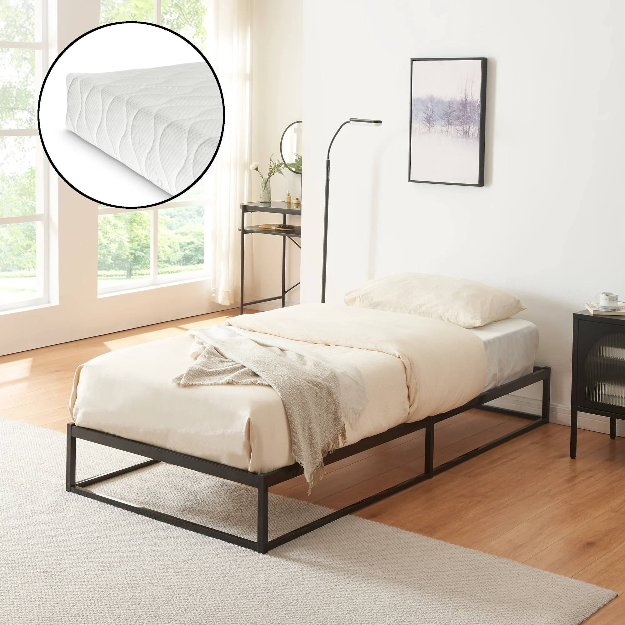 Metalen bedframe met bedbodem en matras zwart [en.casa] [neu.haus] - Image 5