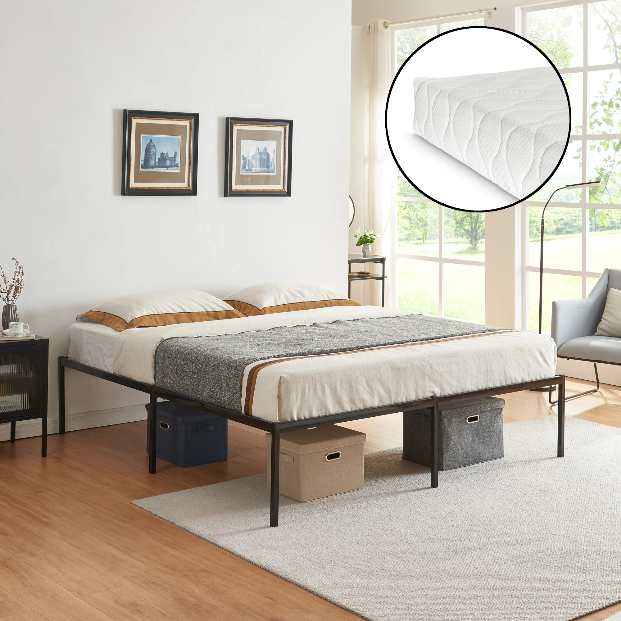 Metalen bedframe Vårdö met bedbodem en matras zwart [en.casa] [neu.haus] - Image 3