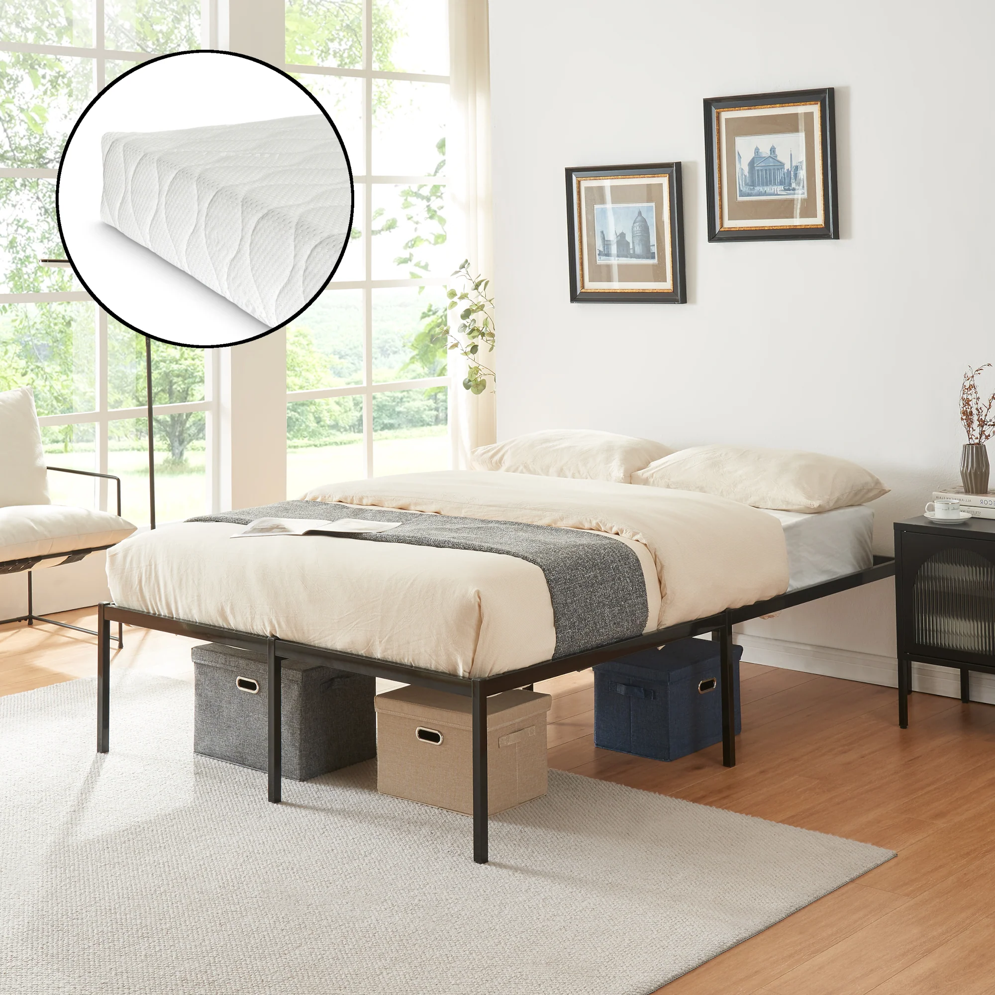 Metalen bedframe Vårdö met bedbodem en matras zwart [en.casa] [neu.haus] - Image 4