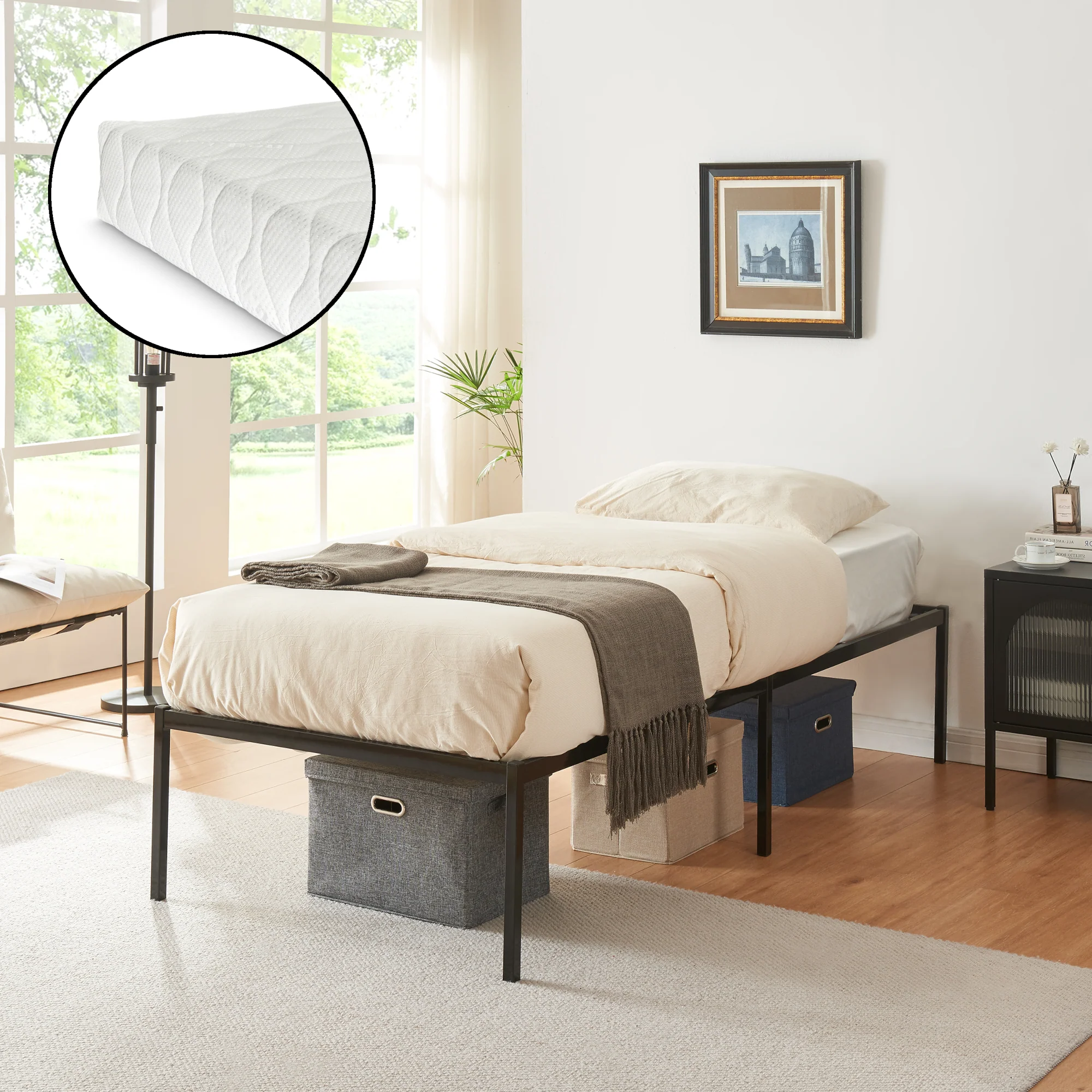 Metalen bedframe Vårdö met bedbodem en matras zwart [en.casa] [neu.haus] - Image 5