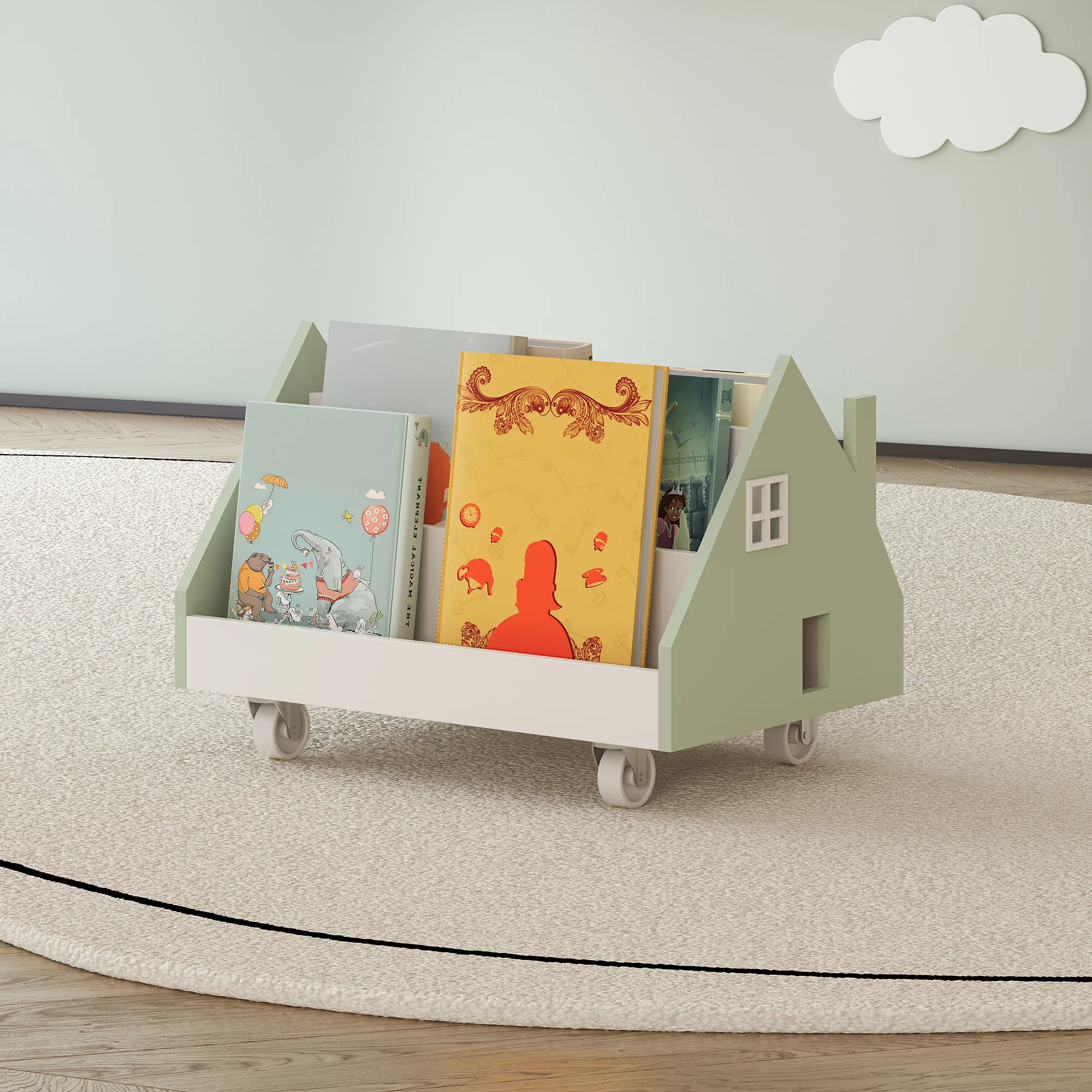 Kinderrek Vipsali mobiel huisvormig 50x33x34 cm mintgroen en wit [en.casa]