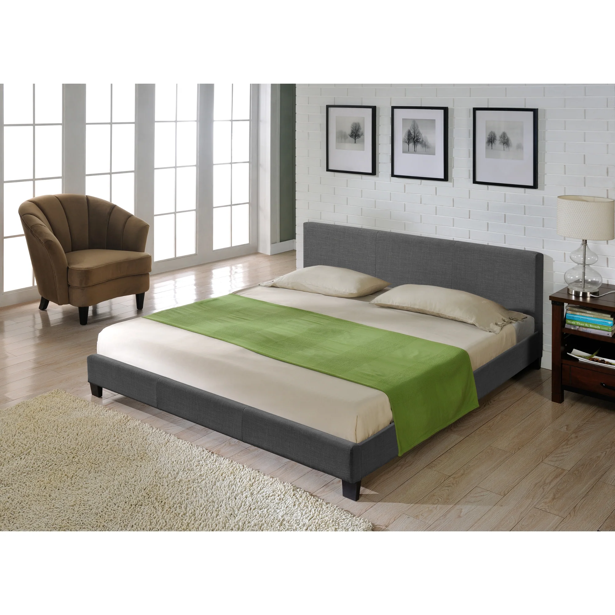 Houten tweepersoonsbed stof donkergrijs met of zonder LED-verlichting en matras - 8 varianten - Image 9
