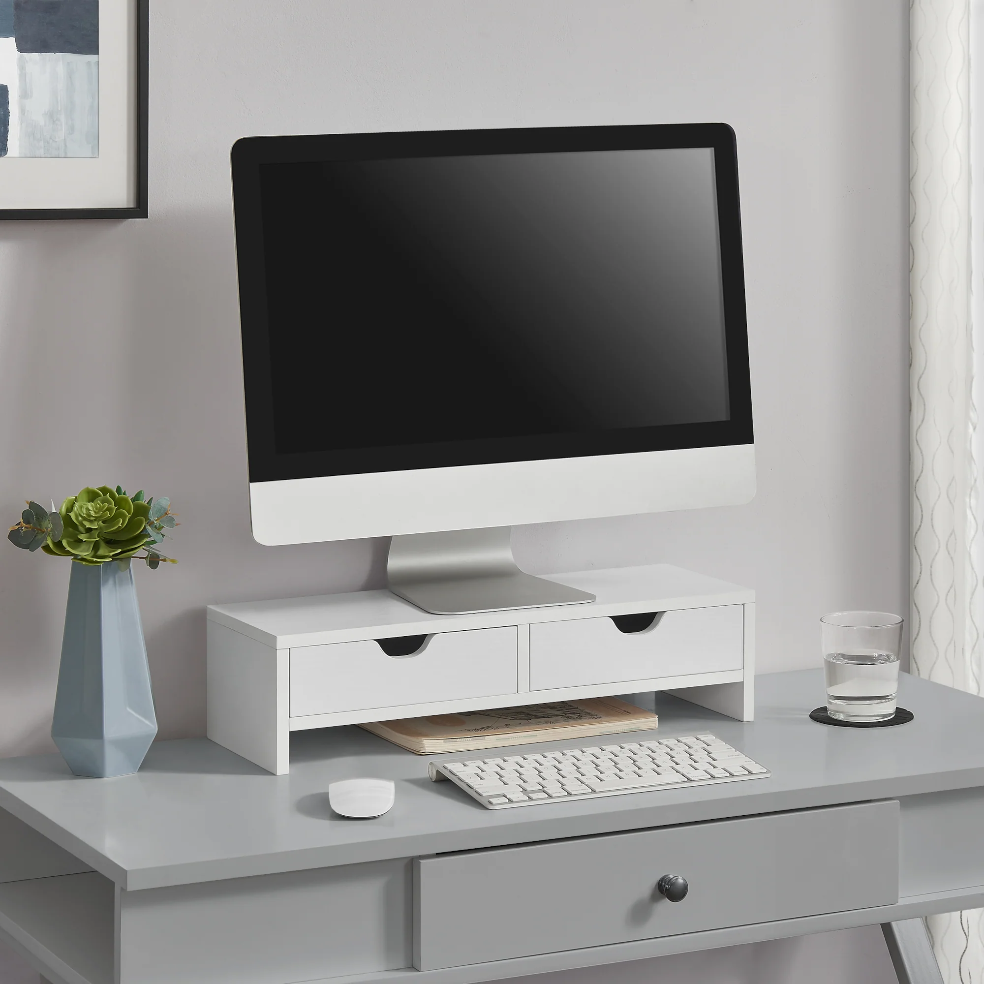 [en.casa] Monitorstandaard verhoger Mänttä met 2 lades 50x18x13 cm - 2 varianten
