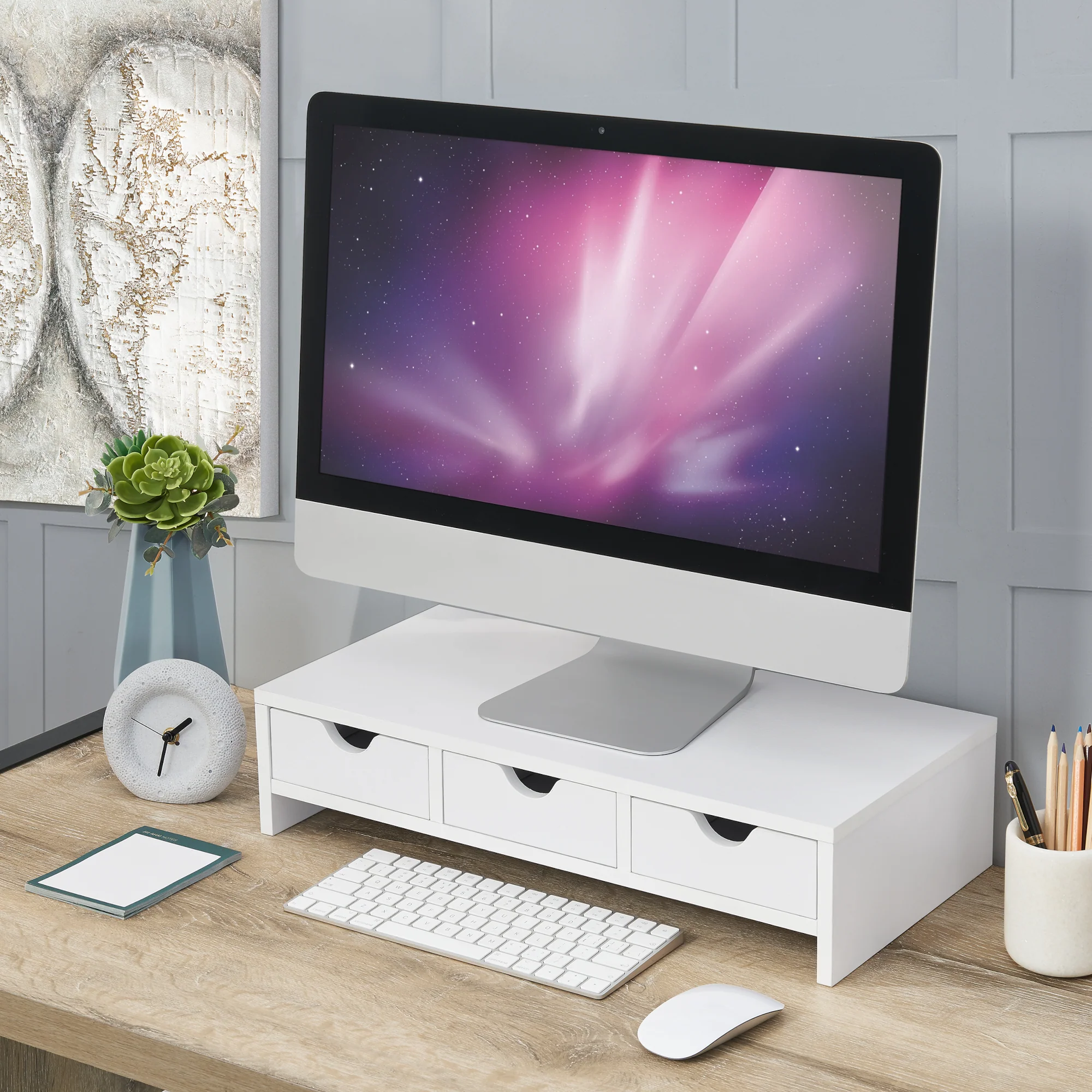 [en.casa] Monitorstandaard Ruovesi verhoger 12x51x25 cm wit