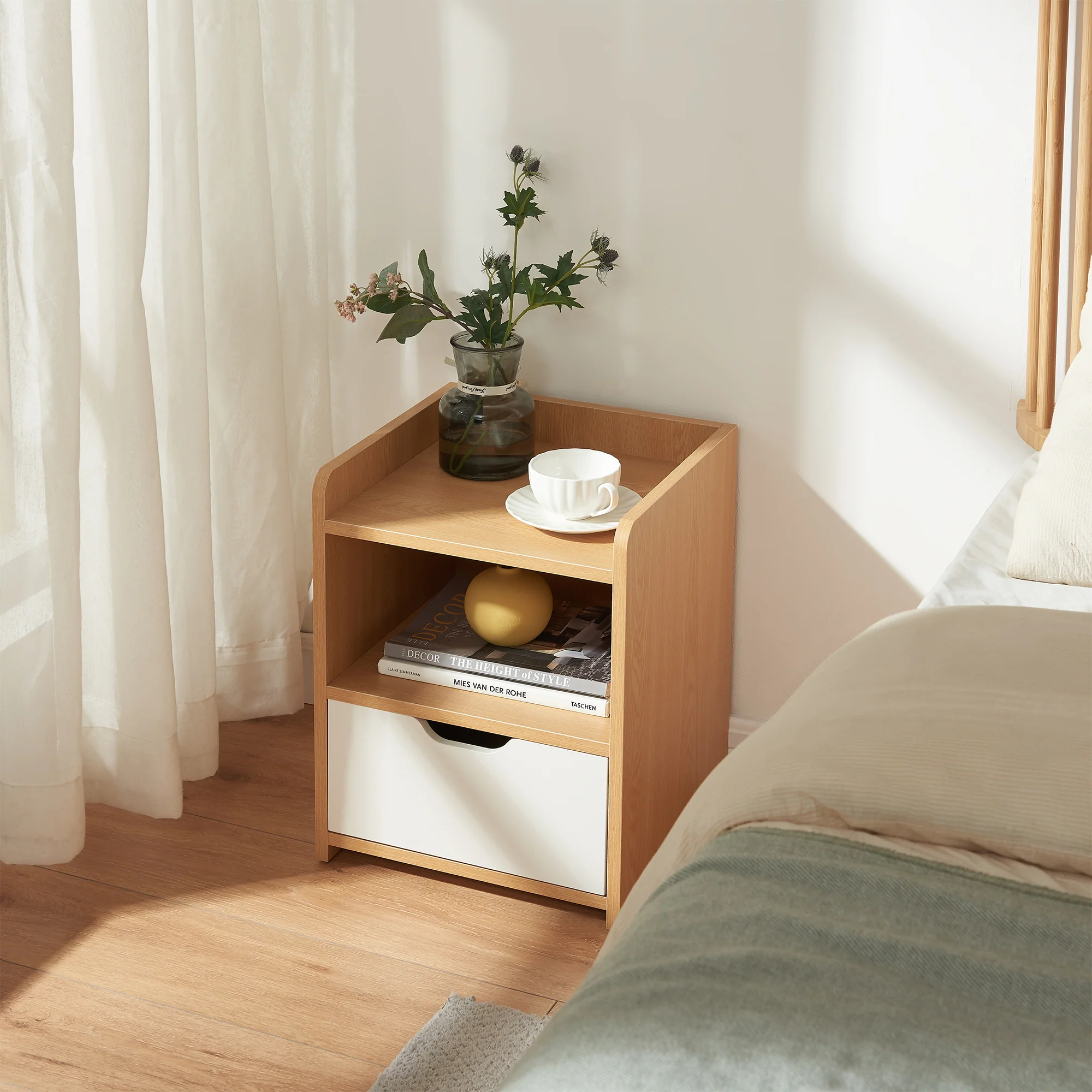 Nachtkastje Bordkak 45x36x34 cm eikenkleurig en wit [en.casa] - Image 2