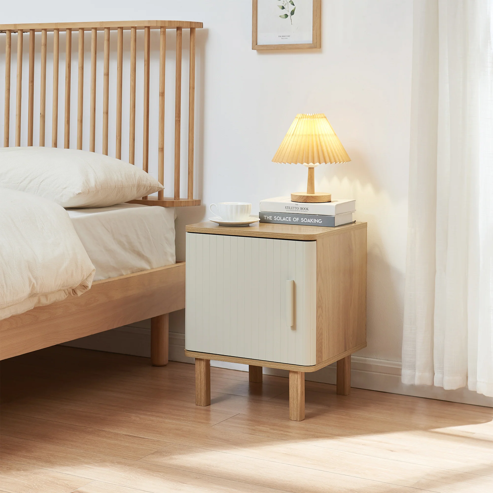 Nachtkast Ferrersp 50x40x40 cm eikenkleurig havermout en naturel [en.casa] - Image 2