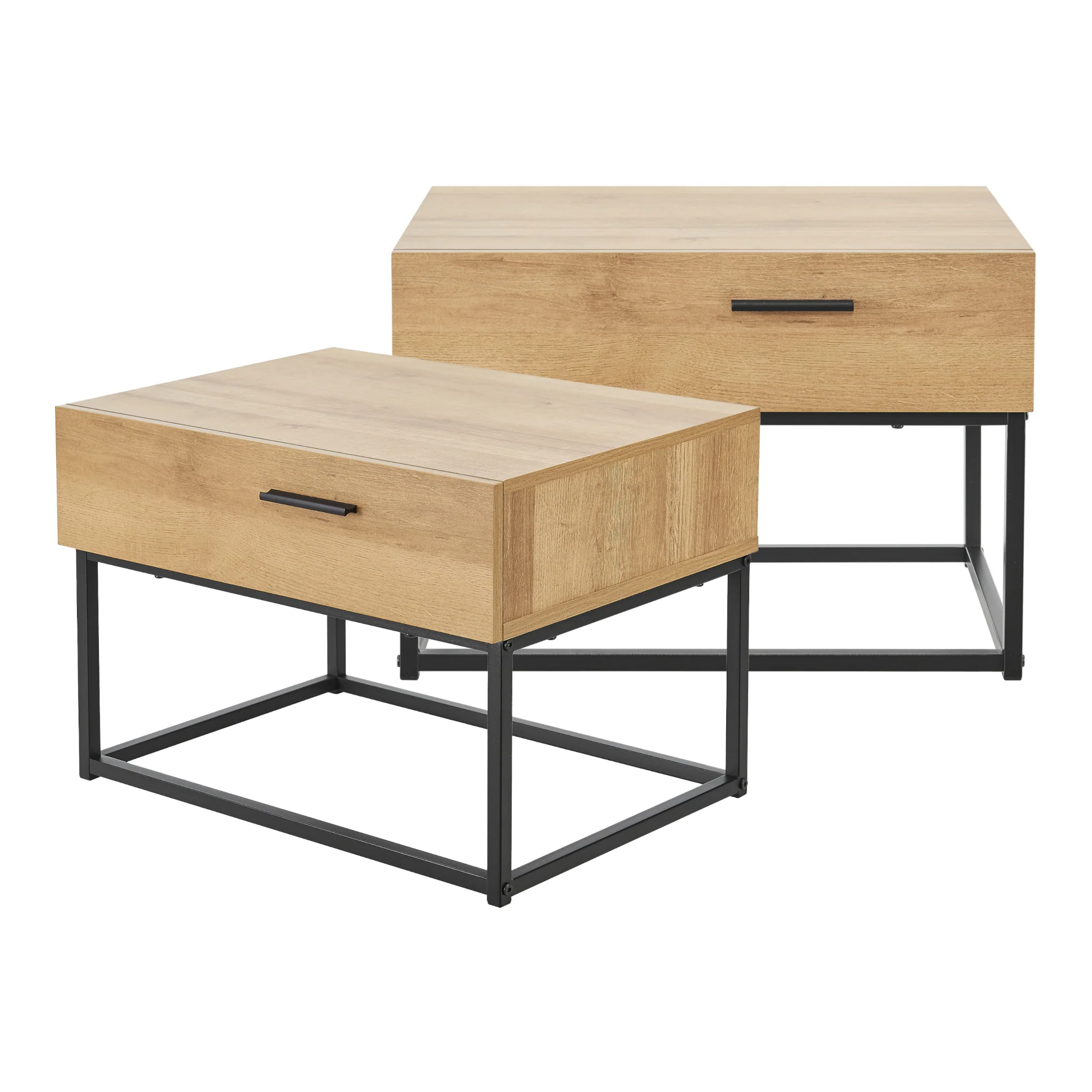 [en.casa] Nachtkastje Lavangen met lade 39x55x40 cm eiken en zwart - 2 varianten - Image 2