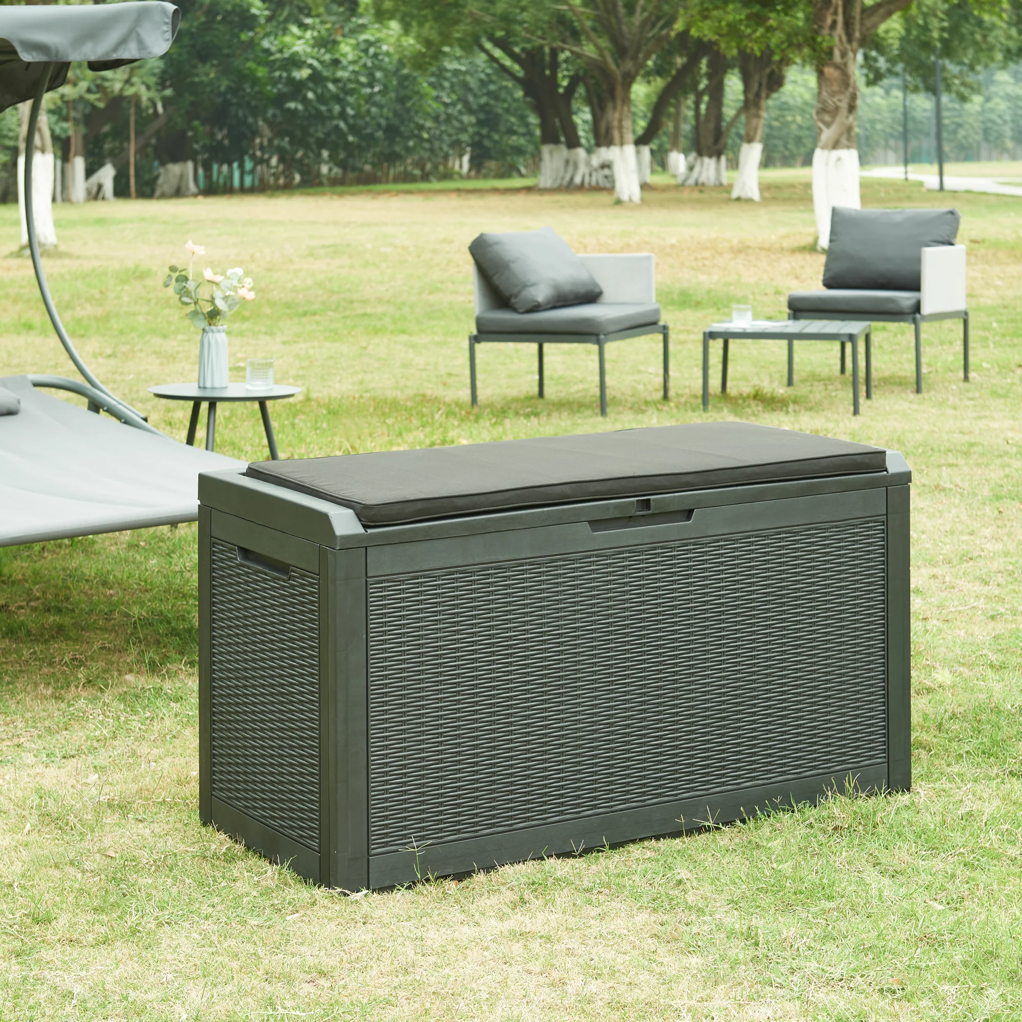 Tuin opbergbox Atella 65x122x54,5 cm zwart rotan look casa.pro