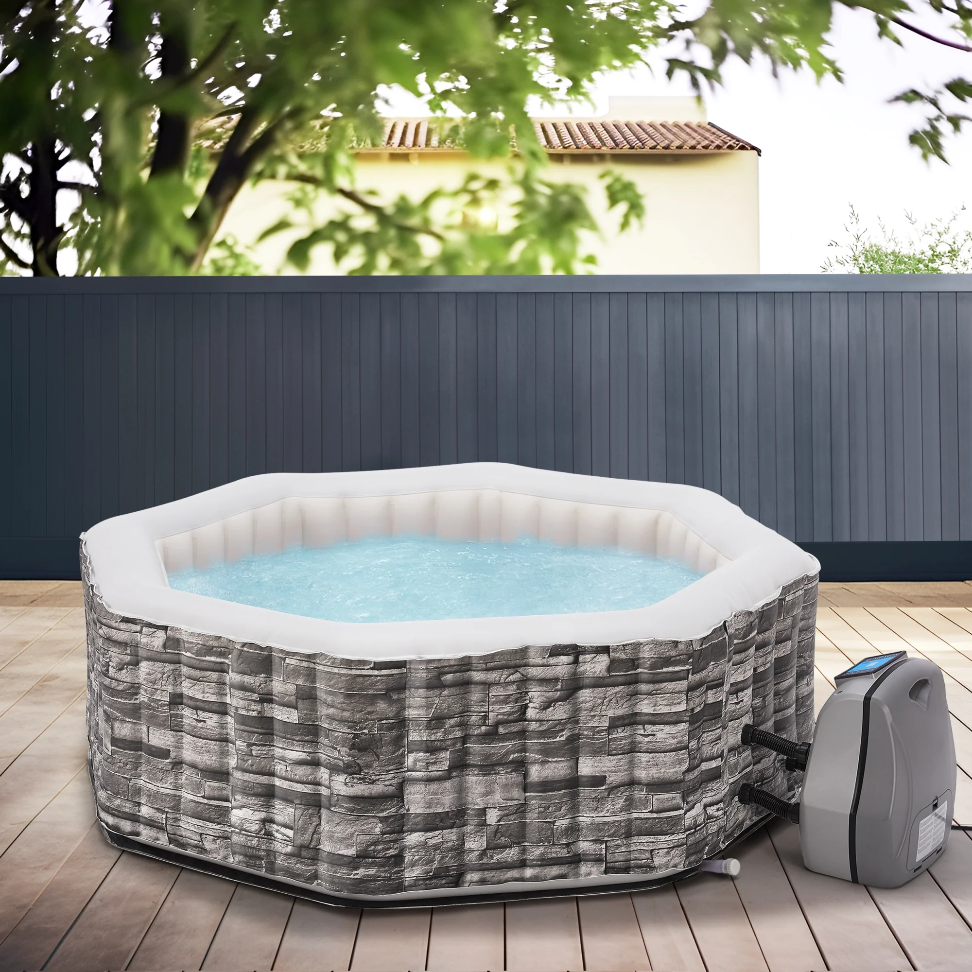 Opblaasbaar bubbelbad Carosino steenlook en grijs pro.tec