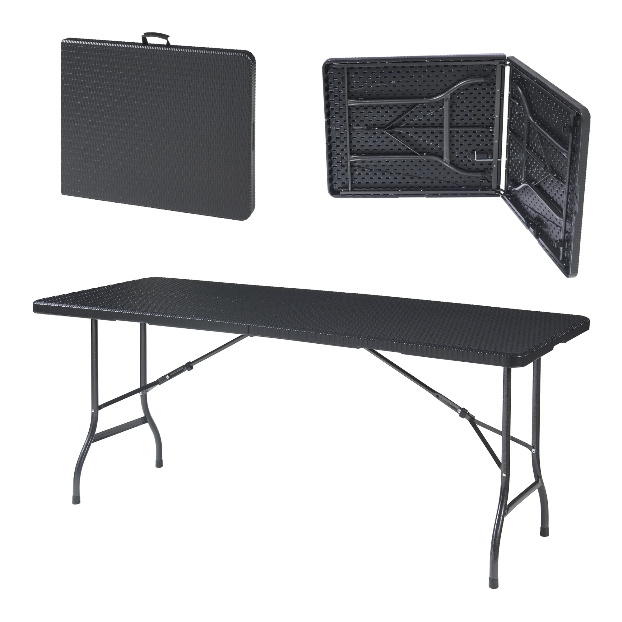Klaptafel Mark tuintafel rotan look zwart [en.casa] - Image 3