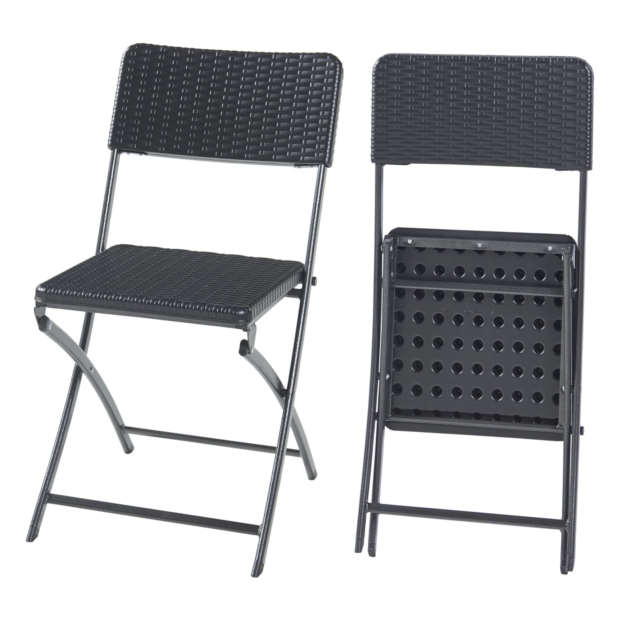 Klapstoel Mark set van 2 tuinstoelen 81x45x58 cm rotan look zwart [en.casa]