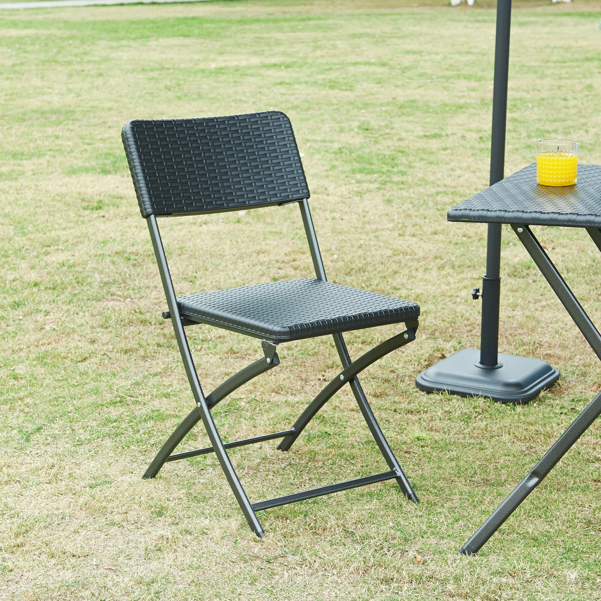 Klapstoel Mark set van 2 tuinstoelen 81x45x58 cm rotan look zwart [en.casa] - Image 2