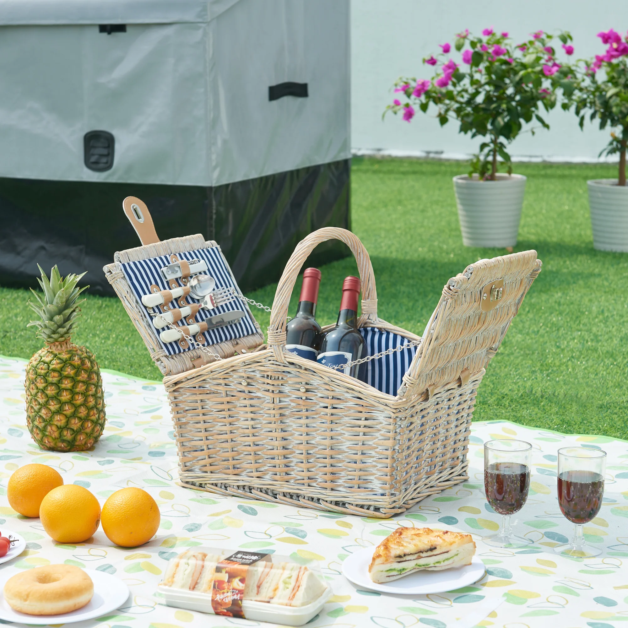 Picknickmand Lumparland incl. inhoud naturel wit en blauw casa.pro