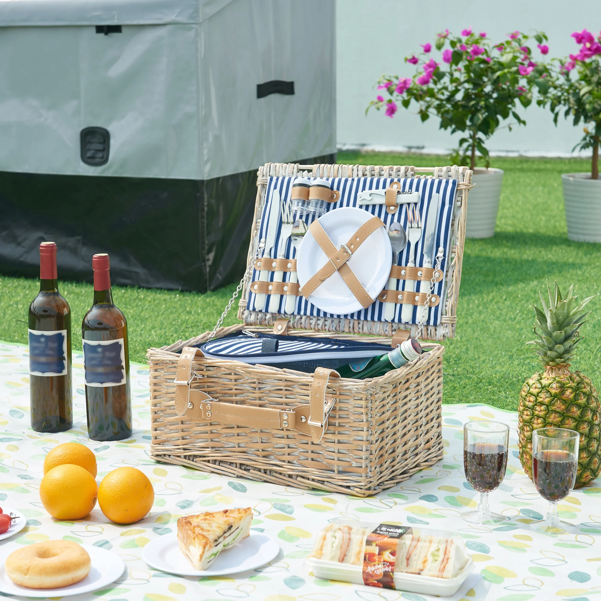 Picknickmand Lumparland incl. inhoud naturel wit en blauw casa.pro - Image 2