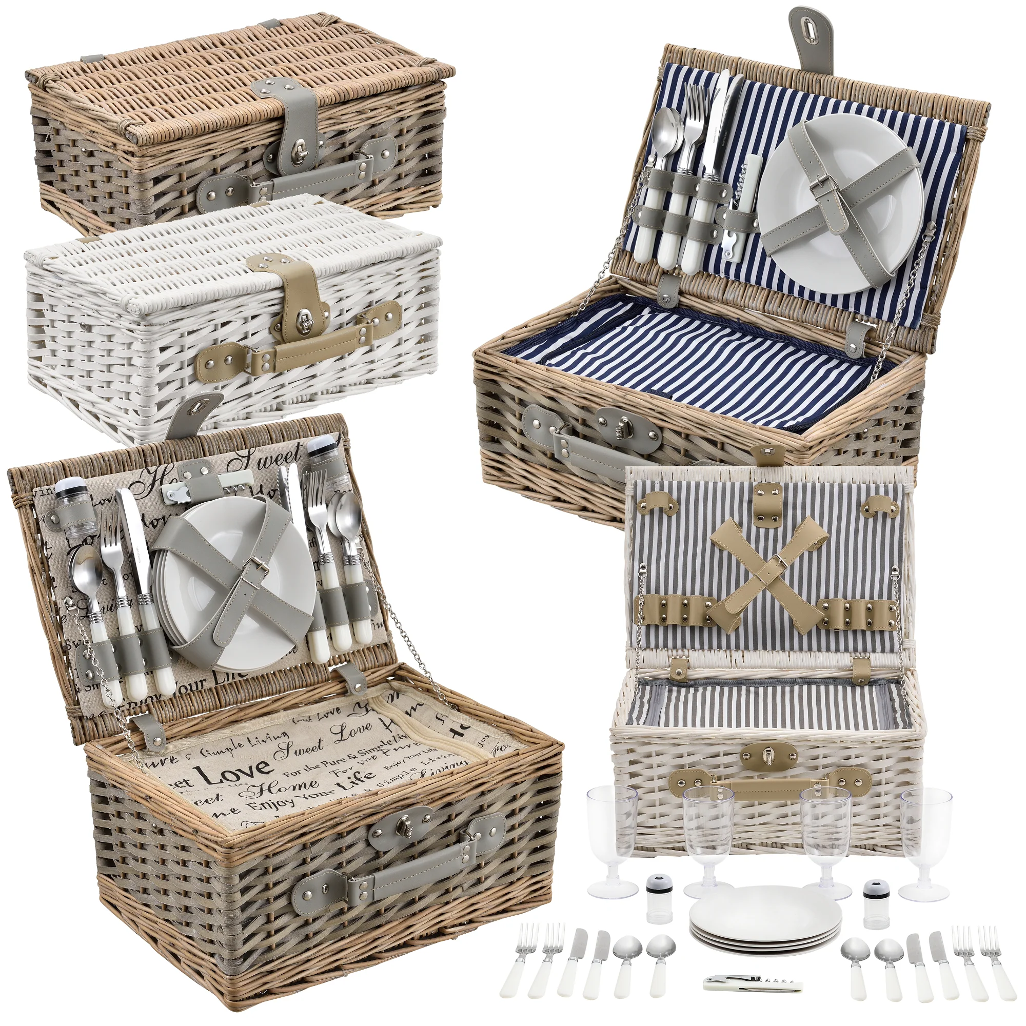 [casa.pro]® Picknickmand voor 2 of 4 personen - incl. inhoud - verschillende kleurren