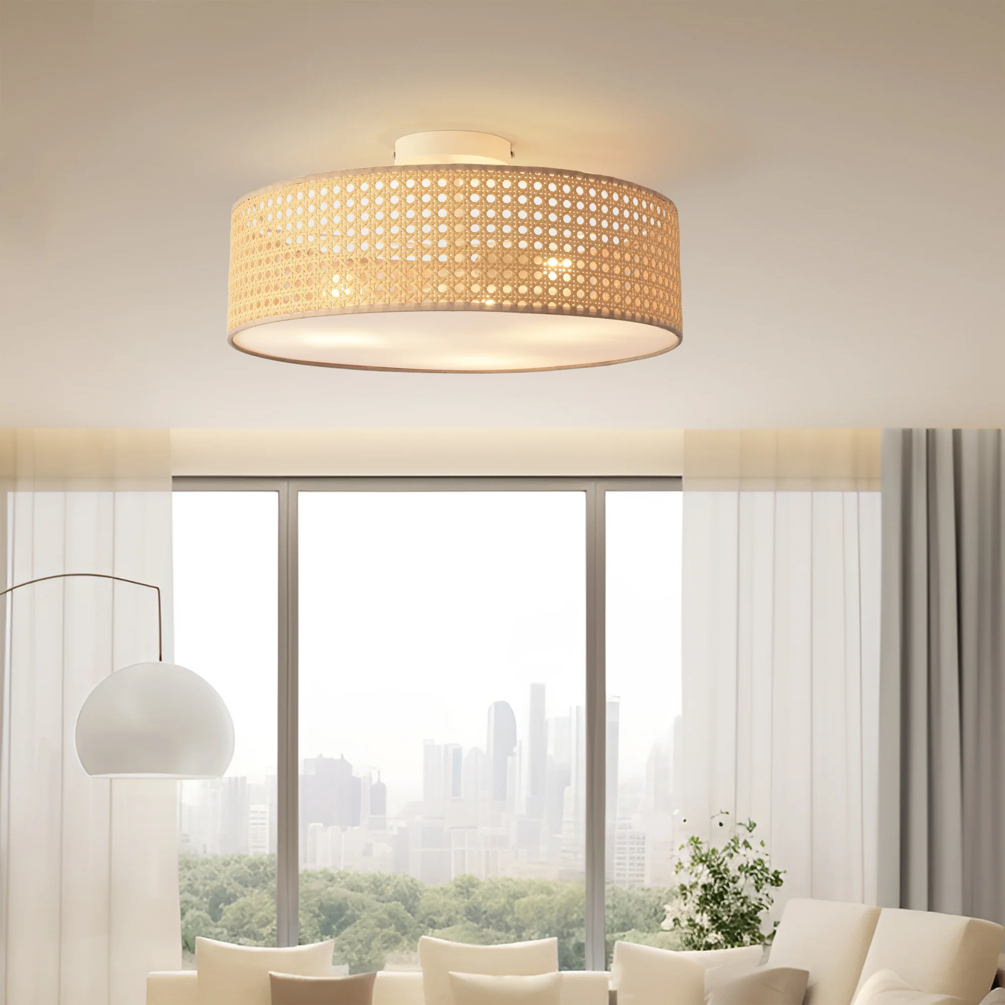 Design plafondlamp Ascot 3xE27 wit en rotan look lux.pro