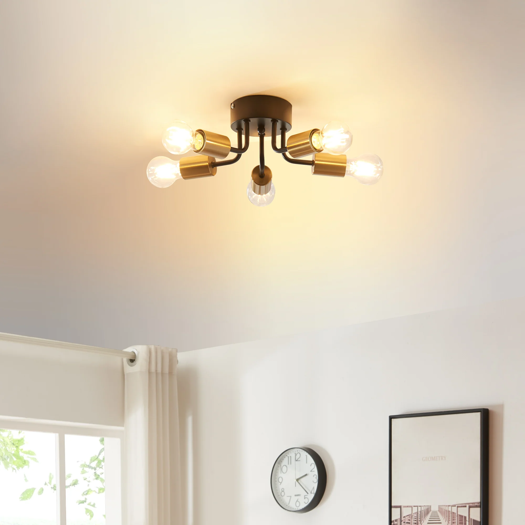 Plafondlamp Barrow 5-lichts zwart en goud E27 Ø33 cm lux.pro