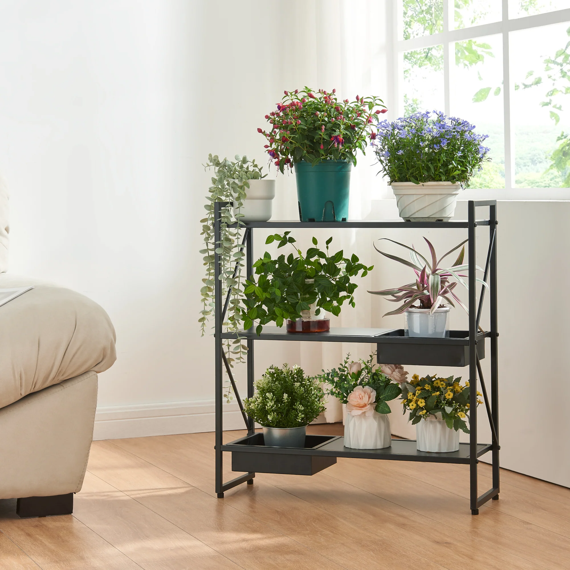 Plantenstandaard Berkelland 65,5x60x20 cm zwart [en.casa]