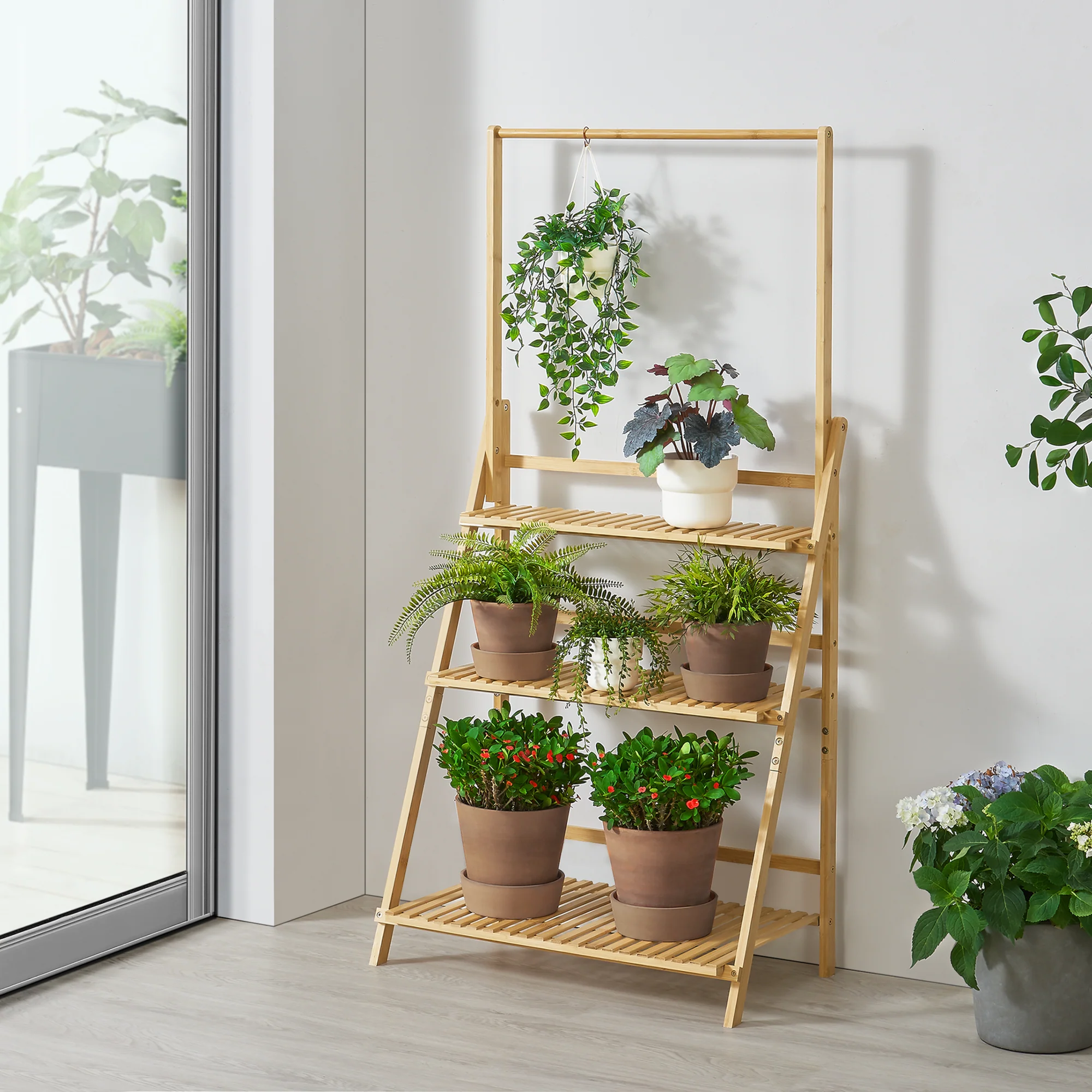[en.casa] Bloempot trap ladder Brändö 144x70x39,5 cm bamboe
