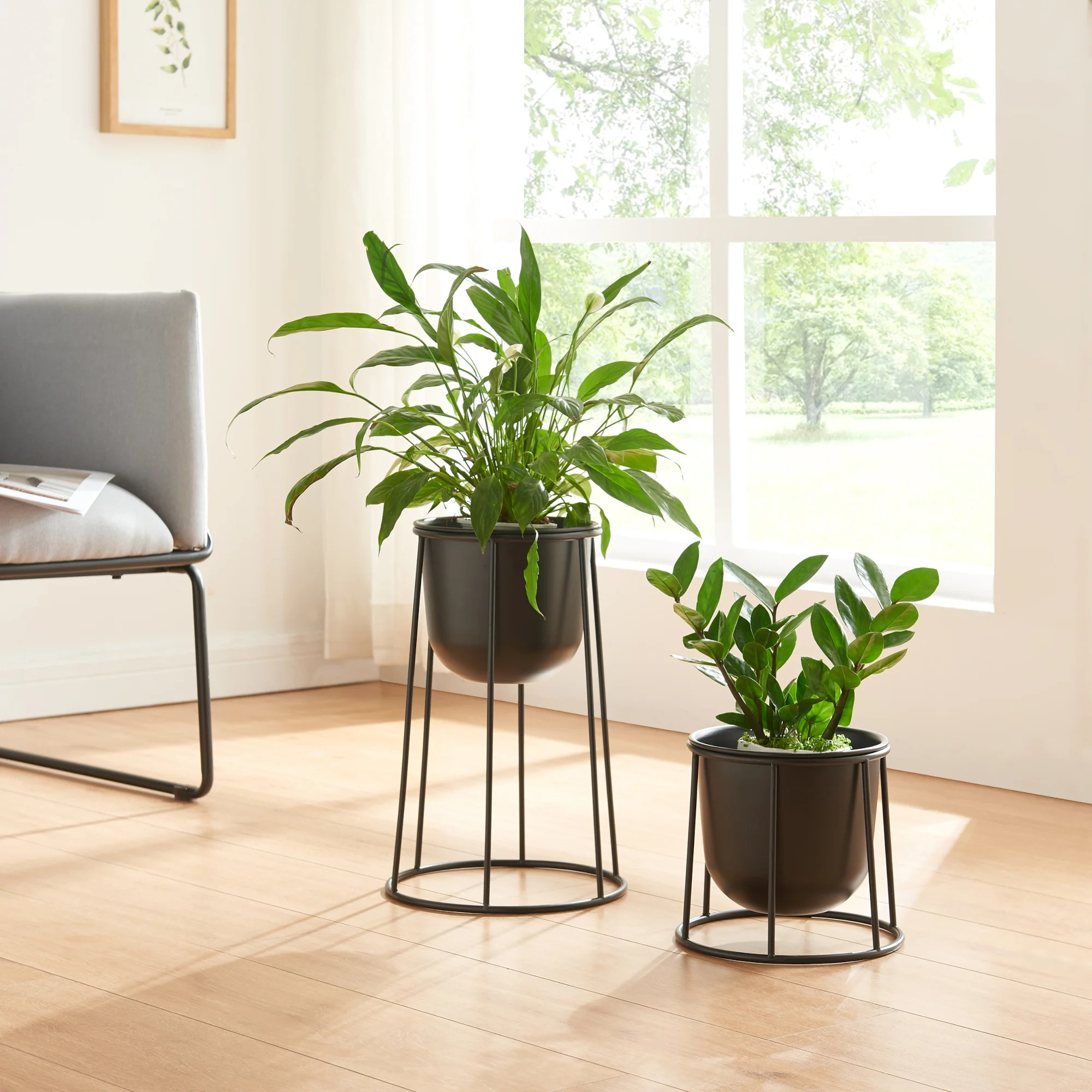 [en.casa] Plantenstandaard Nesseby set van 2 zwart