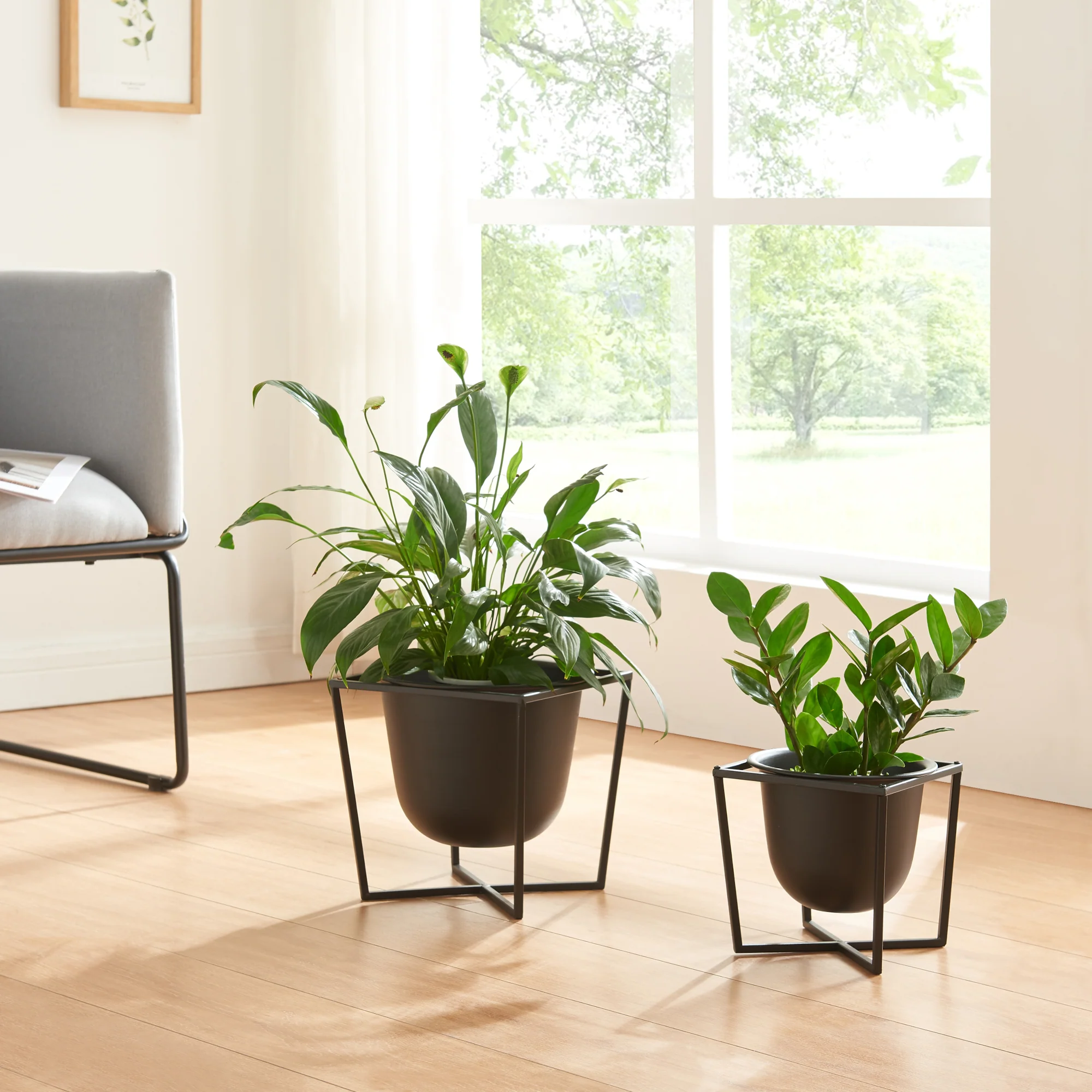 [en.casa] Plantenstandaard Nordmaling set van 2 zwart