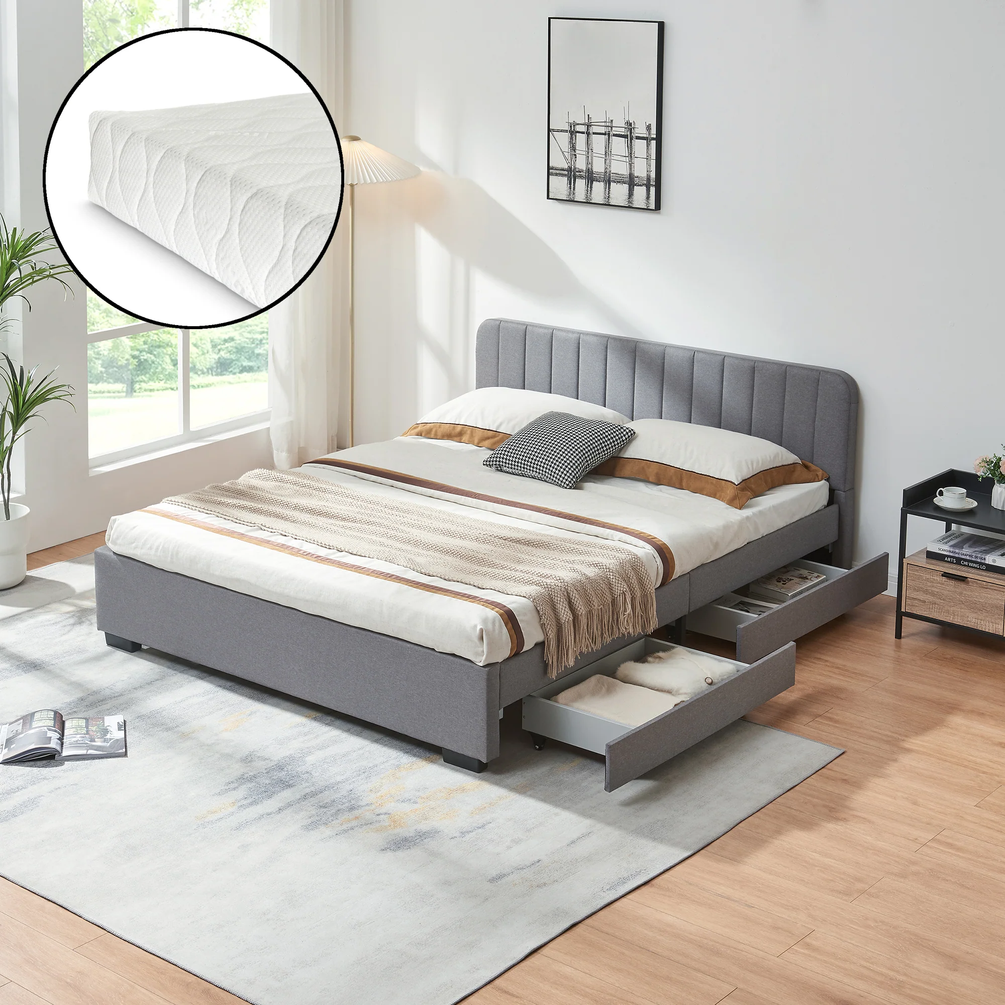 Bed Nofrenna met matras en 4 bedlades [en.casa] - Image 5