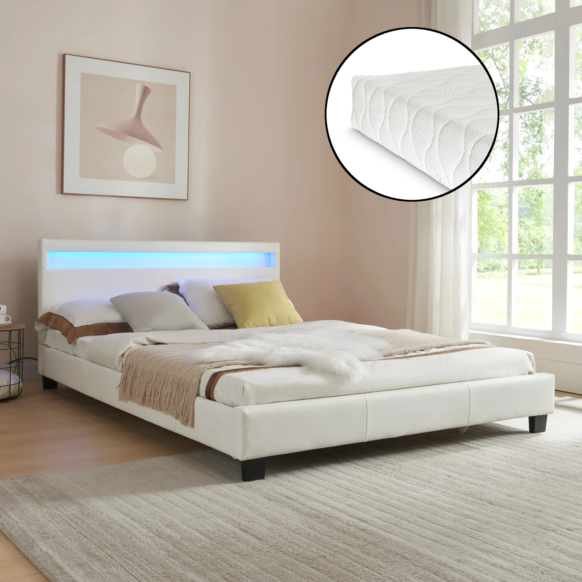 Bed Parijs kunstleer met matras LED-verlichting en bedbodem - 18 varianten