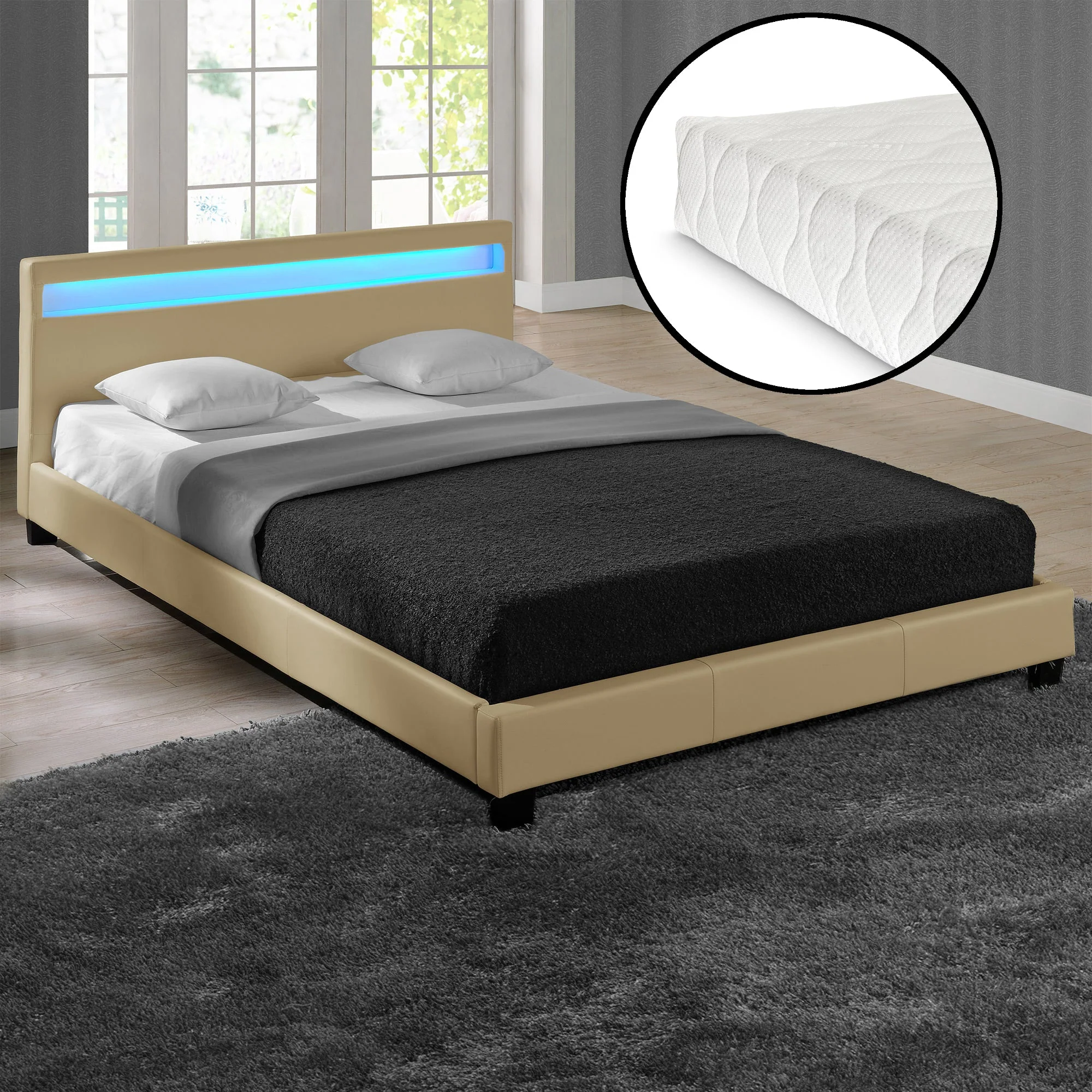 Bed Parijs kunstleer met matras LED-verlichting en bedbodem - 18 varianten - Image 21