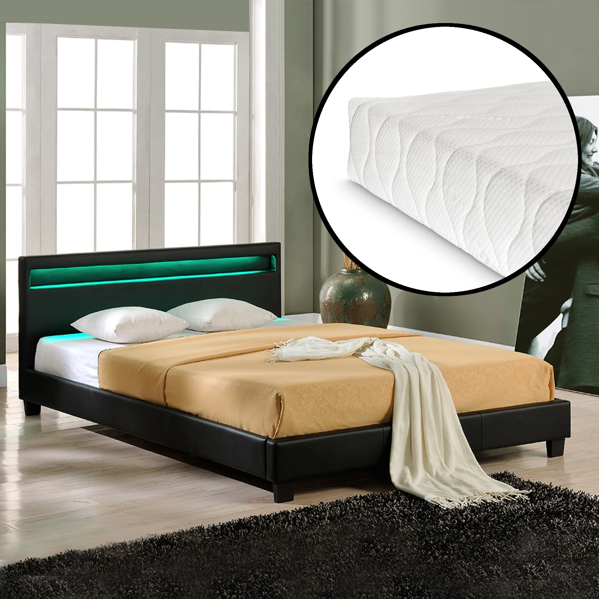 Bed Parijs kunstleer met matras LED-verlichting en bedbodem - 18 varianten - Image 33