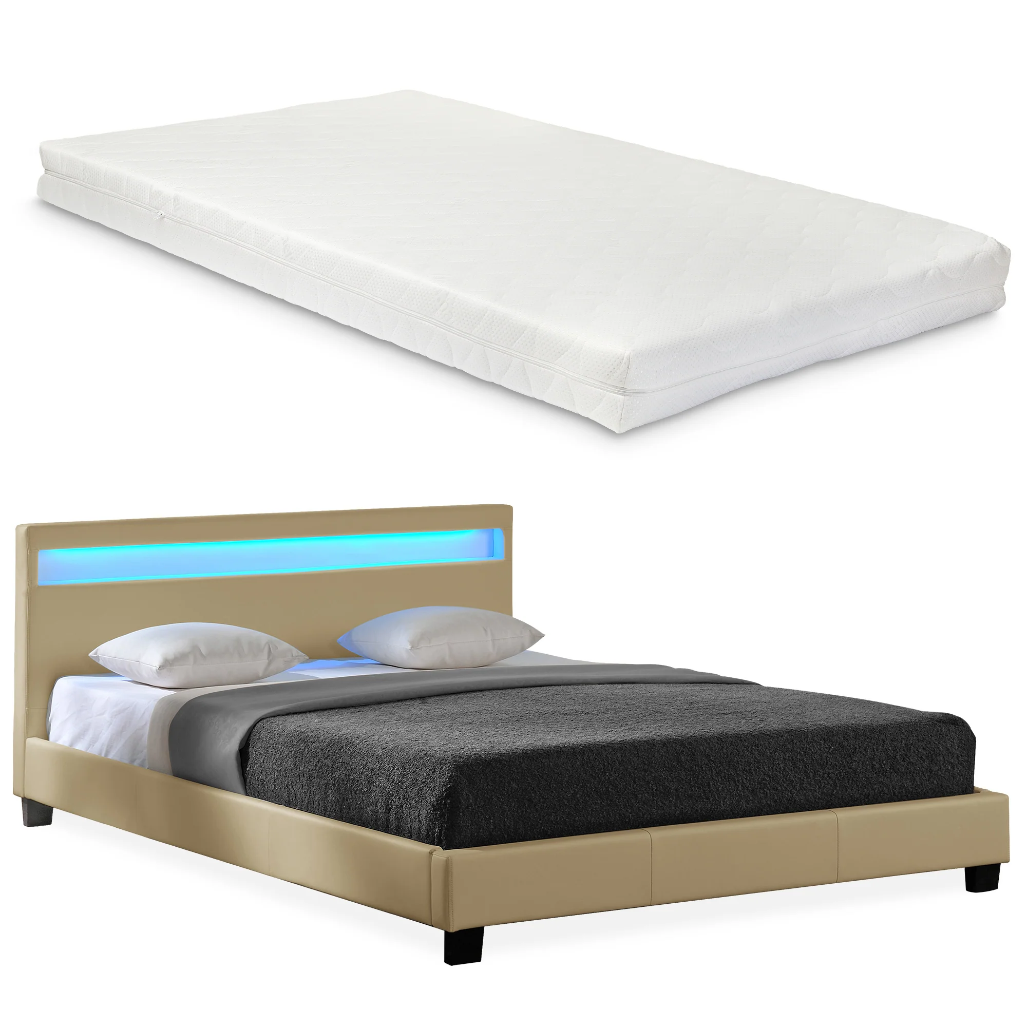 Bed Parijs kunstleer met matras LED-verlichting en bedbodem - 18 varianten - Image 5