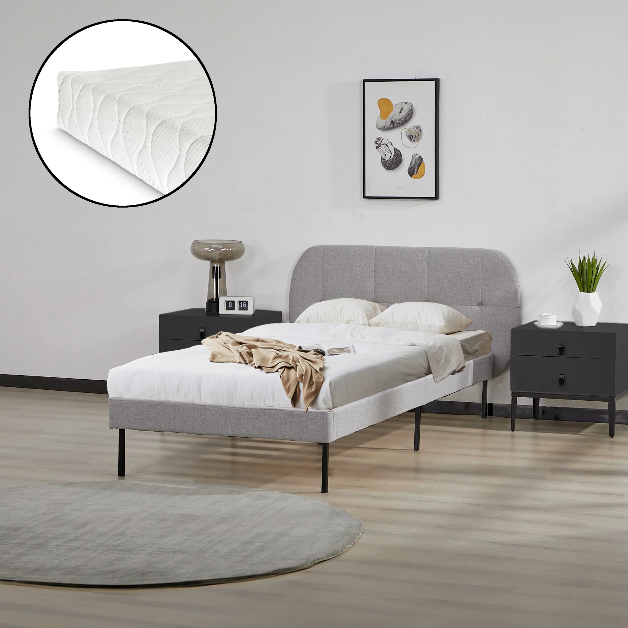 Gestoffeerd bed Porvoo met bedbodem en matras [en.casa]