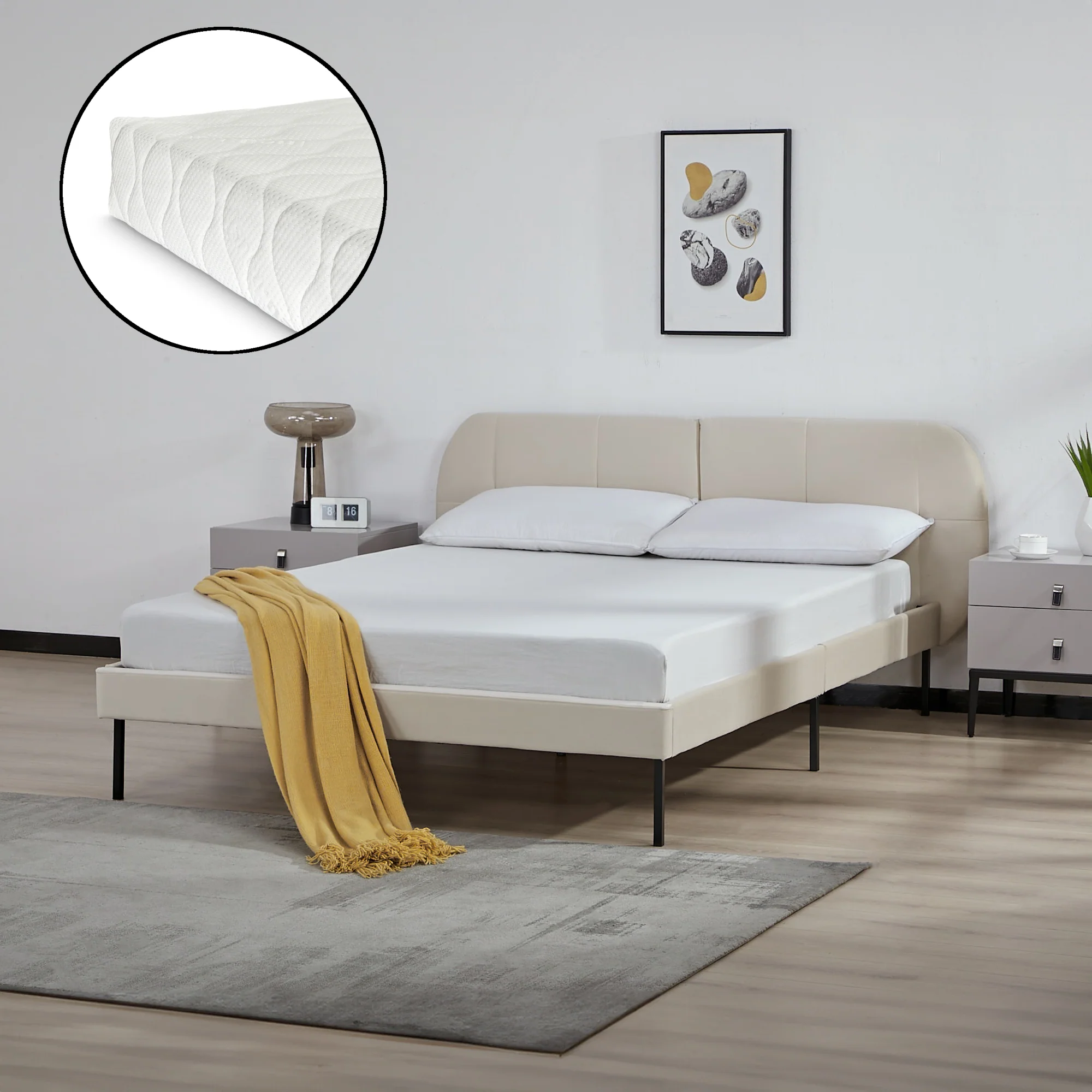 Gestoffeerd bed Porvoo met bedbodem en matras [en.casa] - Image 6
