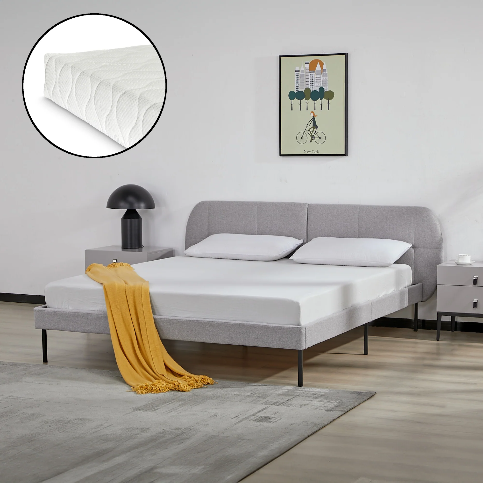 Gestoffeerd bed Porvoo met bedbodem en matras [en.casa] - Image 8