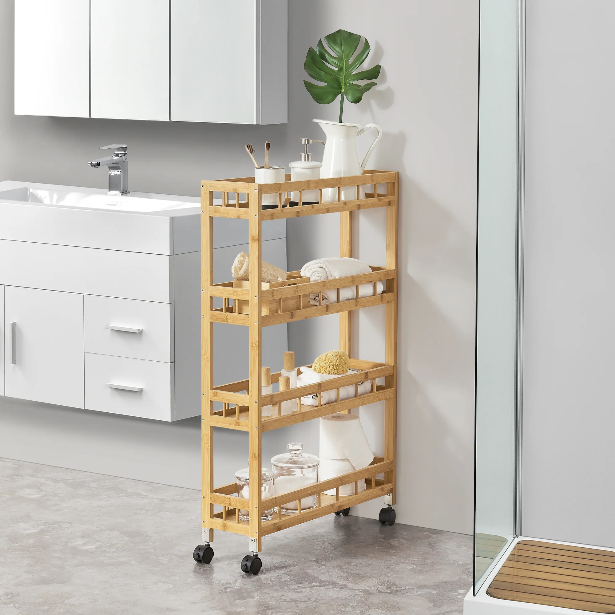 [en.casa] Keukentrolley Pyhäjoki met 4 planken 96x60x18 cm houtkleurig