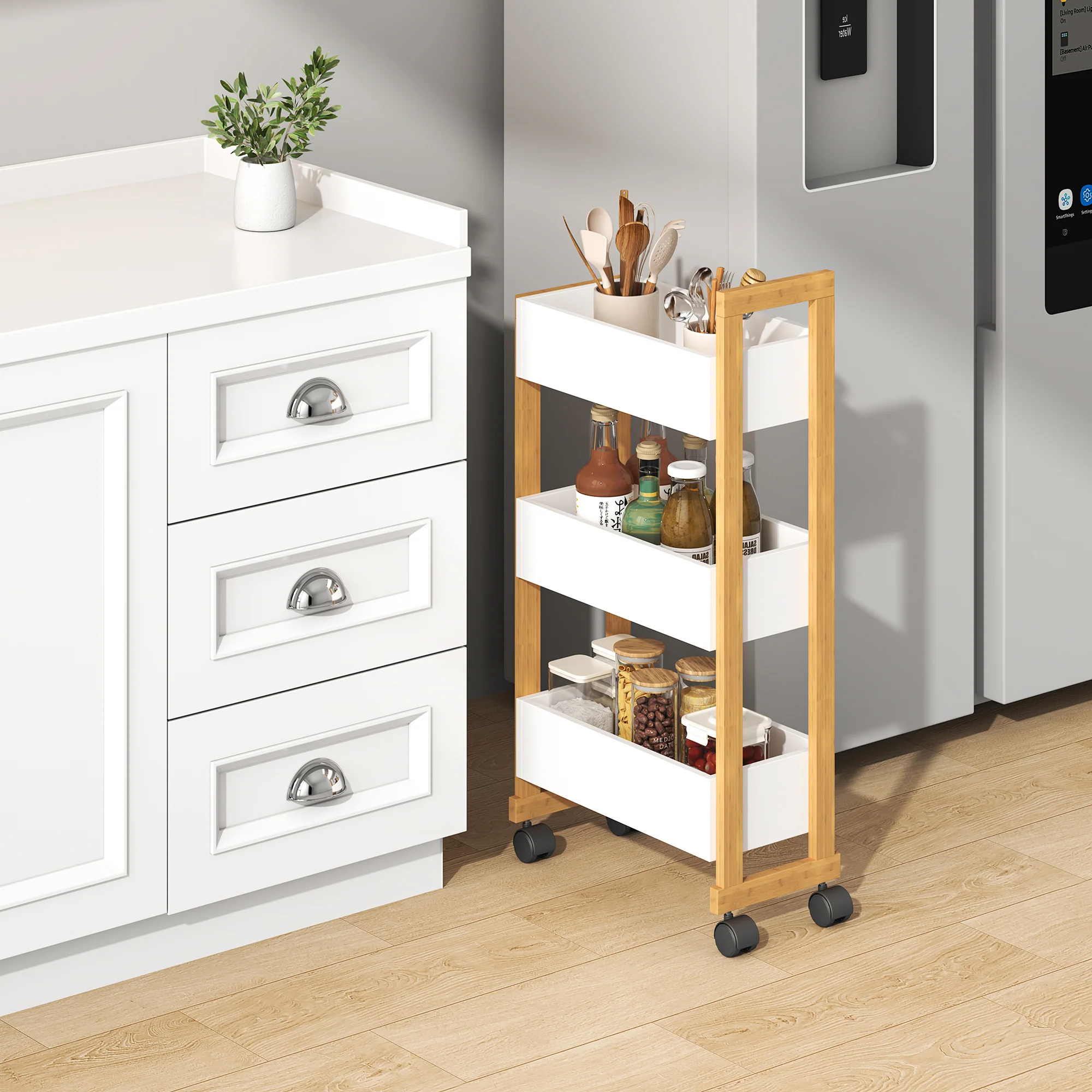 Trolley Varulta bamboe 80x41x20 cm wit [en.casa] - Image 2