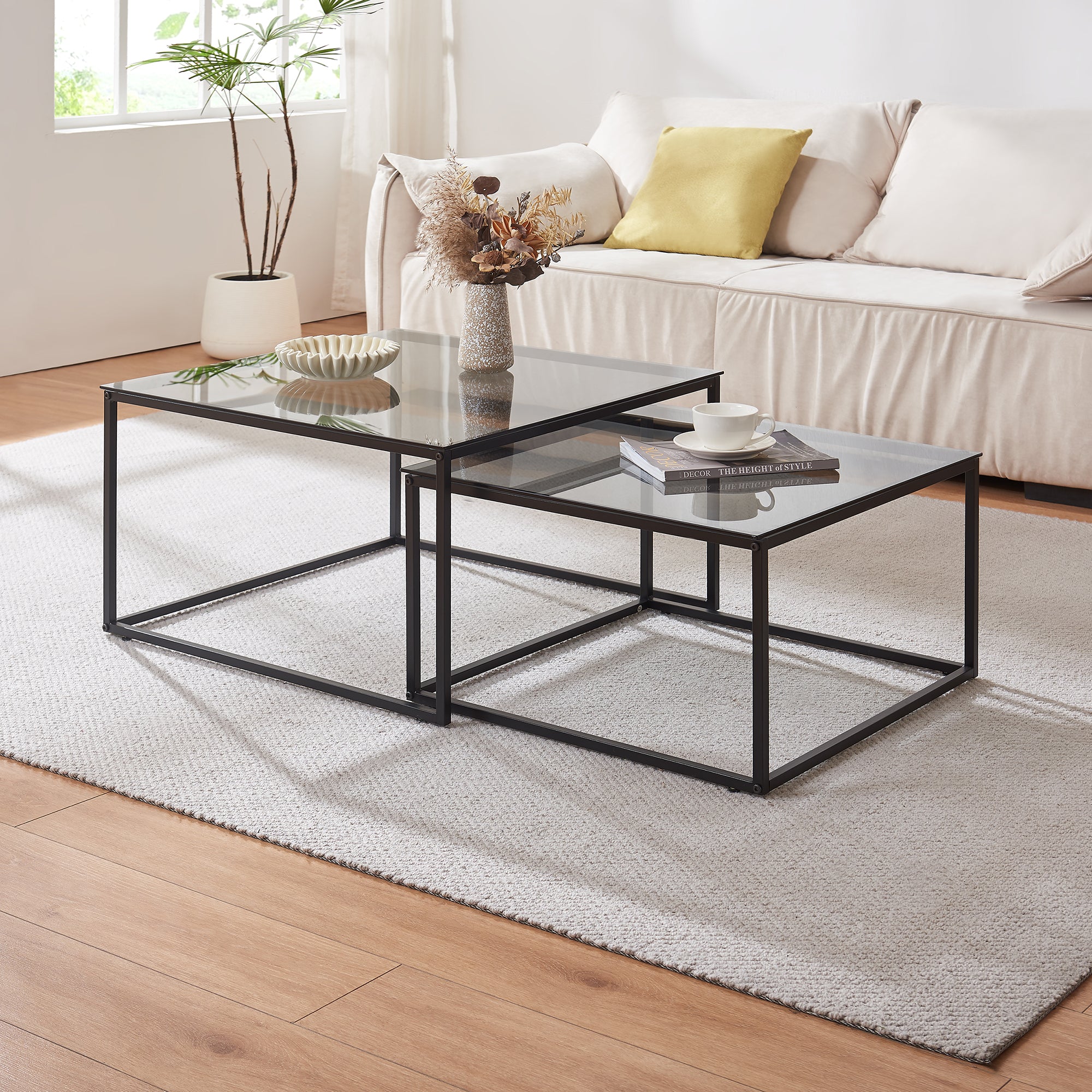 Salontafel Tromlaslo set van 2 grijs en zwart [en.casa]
