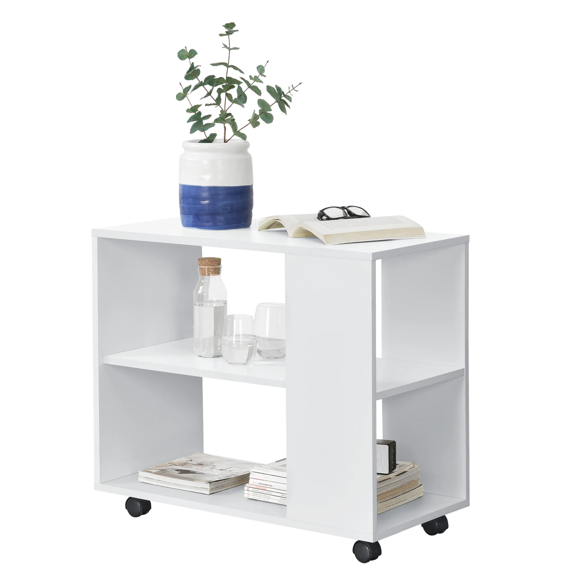 Bijzettafel Aalvdalen op wielen met 1 plank 70x35x60 cm wit