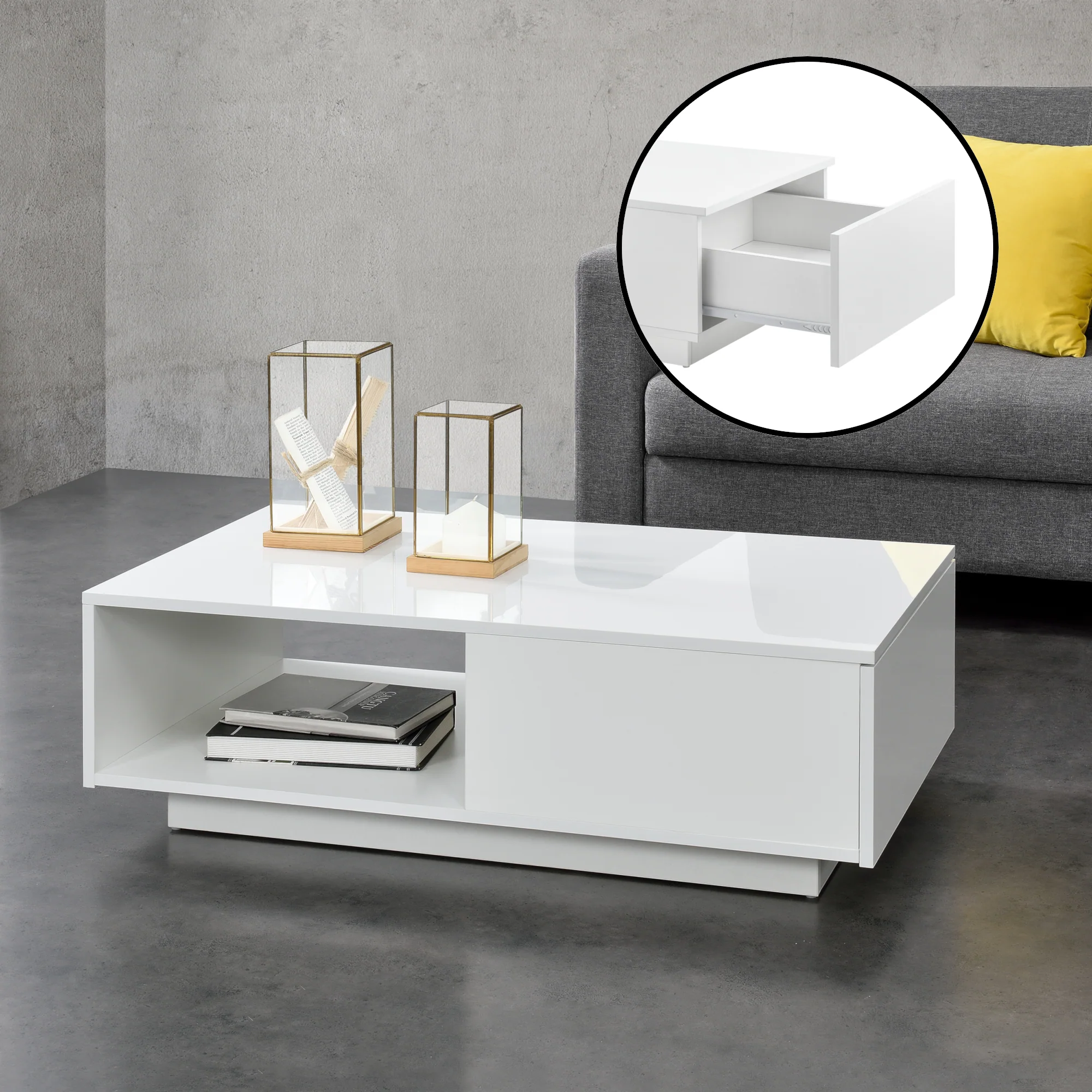 Salontafel Biskra met plank en lade 95x55x31 cm - verschillende kleuren