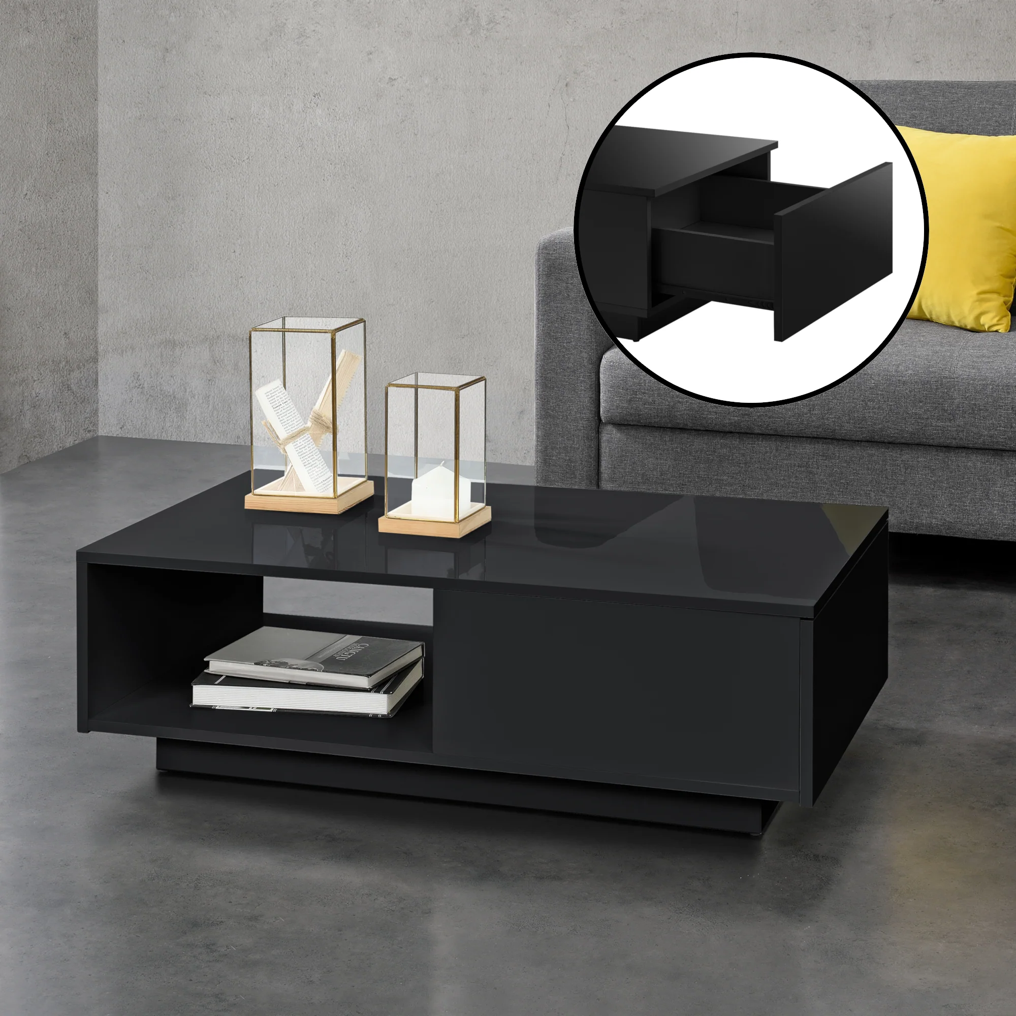 Salontafel Biskra met plank en lade 95x55x31 cm - verschillende kleuren - Image 3
