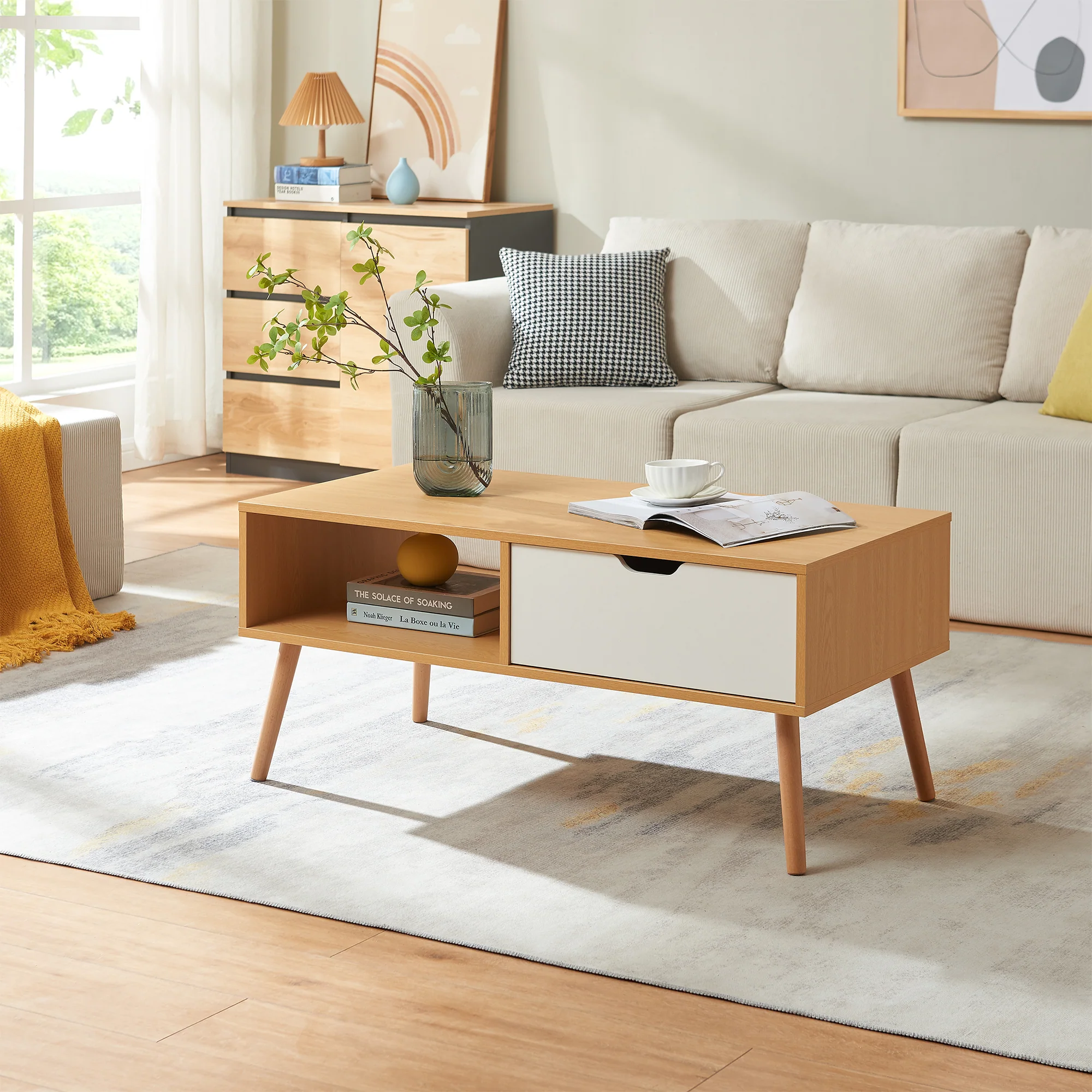 Salontafel Bordkak 100x48x45 cm eikenkleurig en wit [en.casa] - Image 2